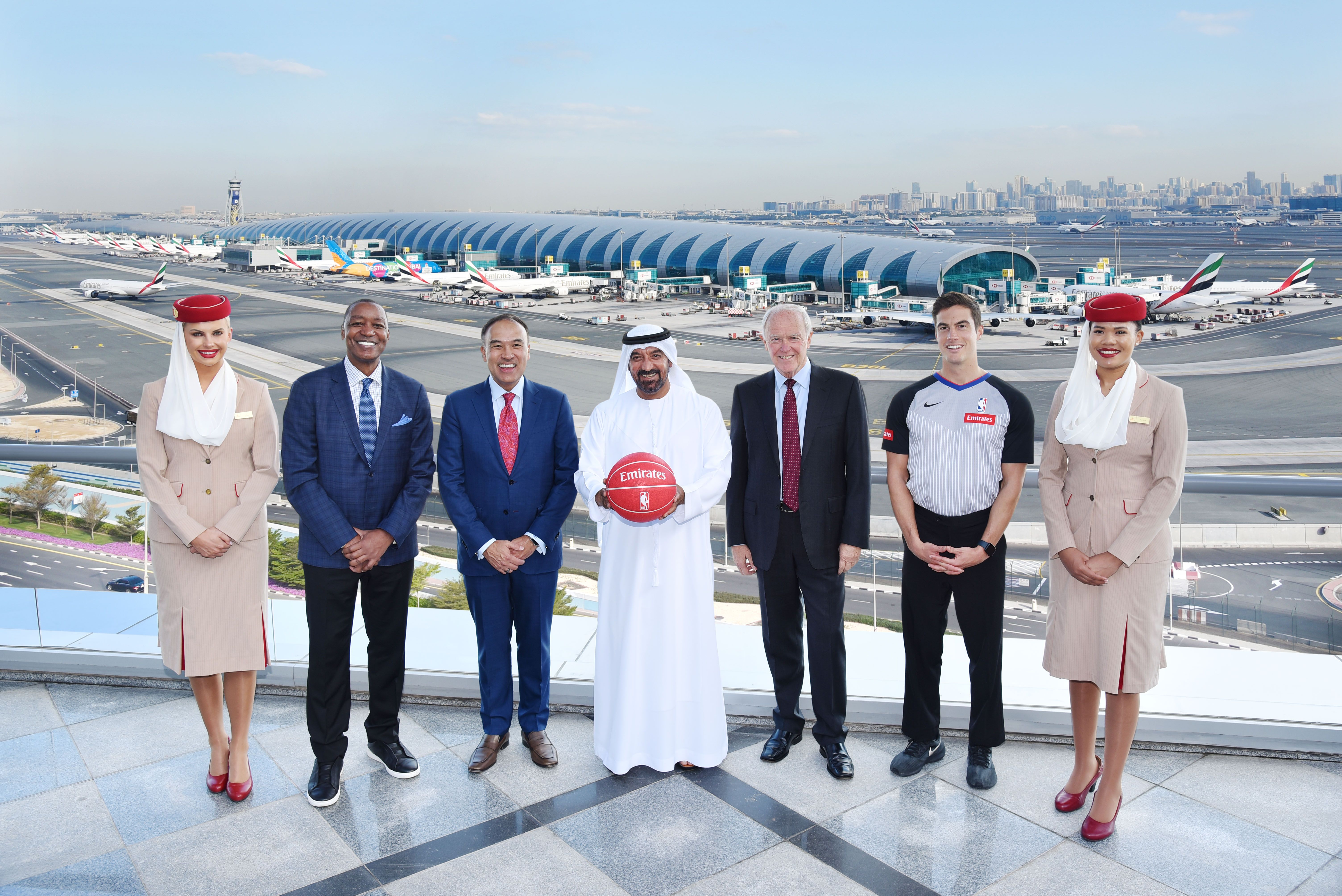Emirates and NBA executives at Dubai International Airport DXB