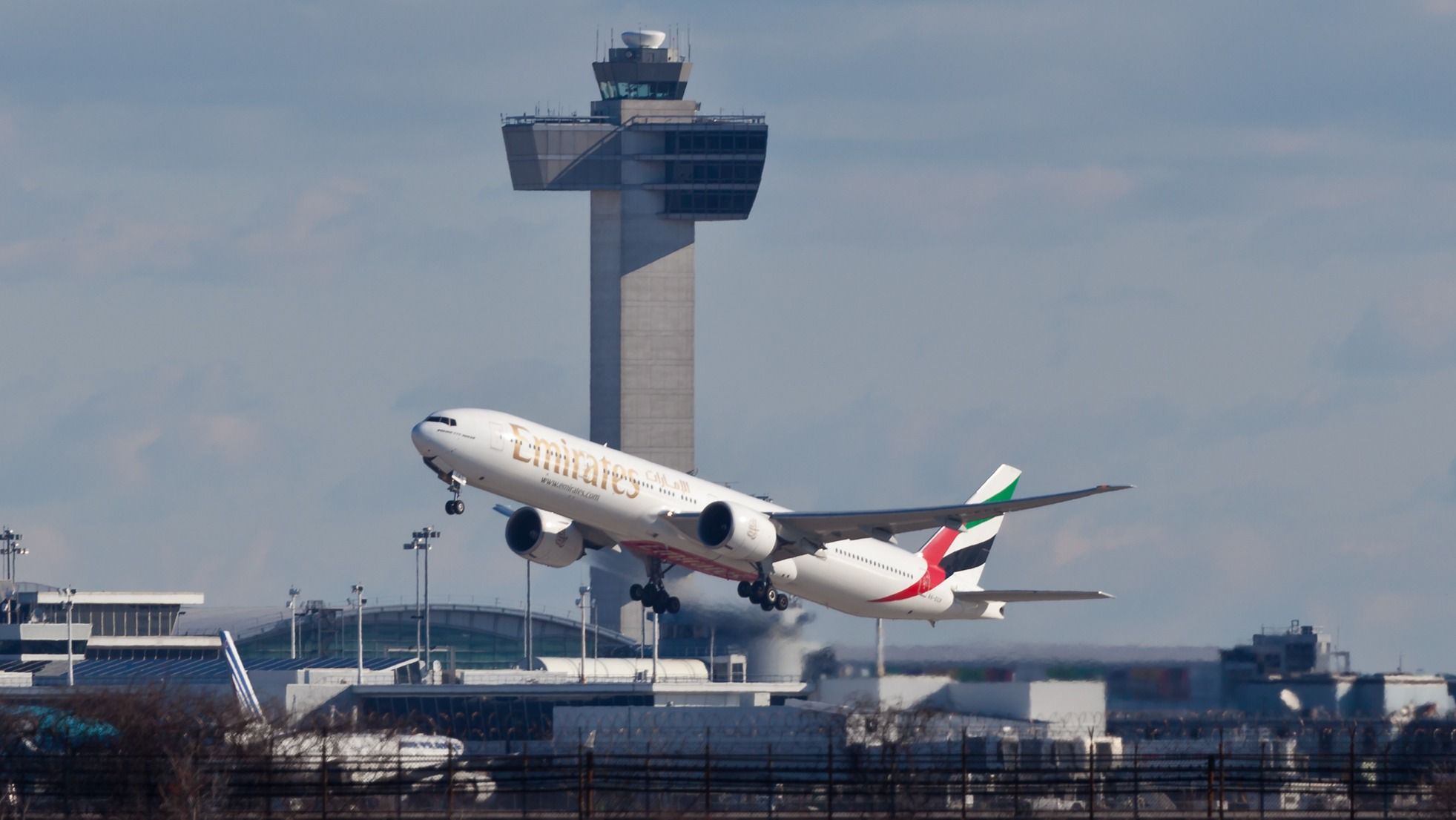 An Emirates Boeing 777 departing JFK.