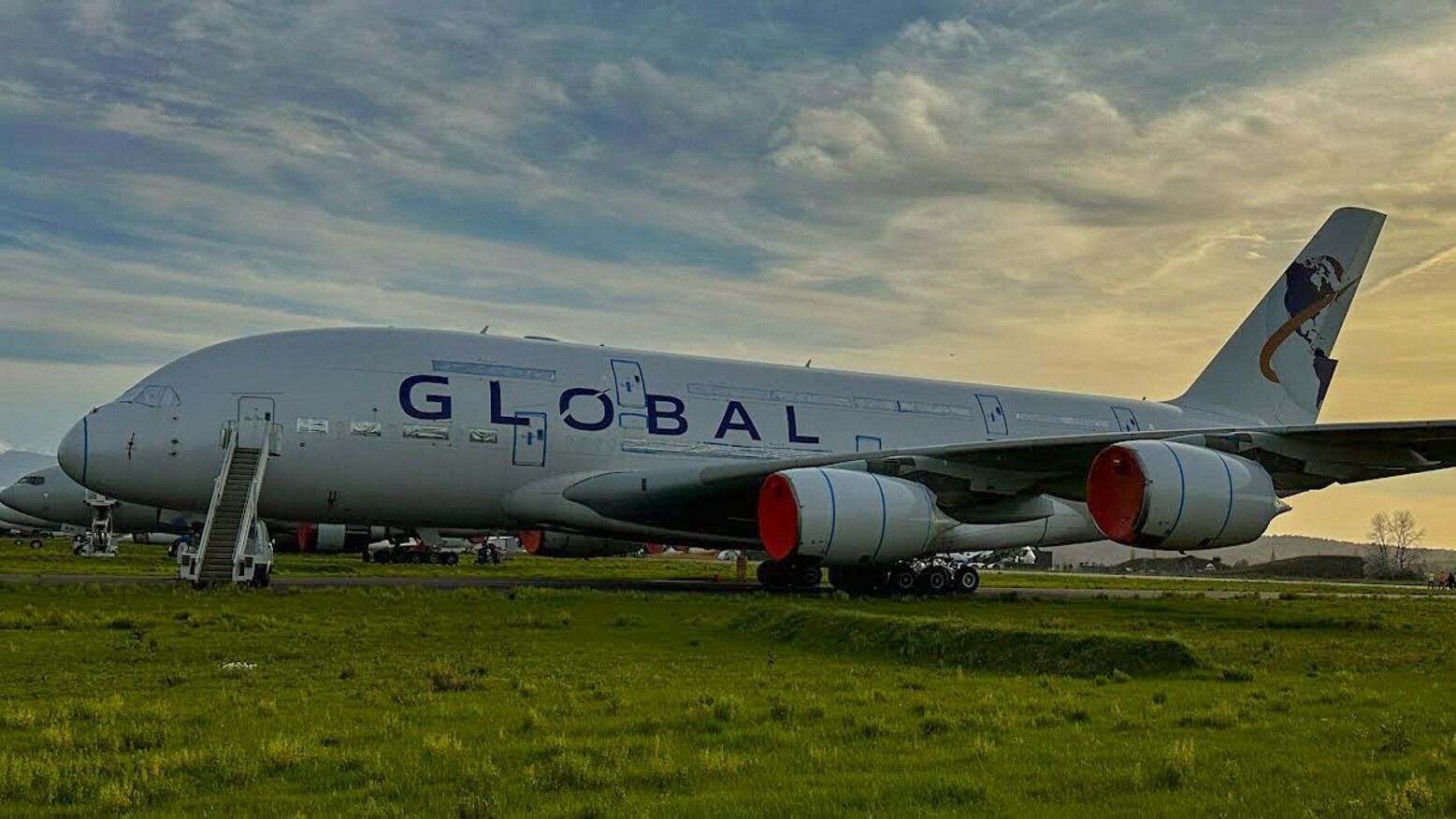 Global_Airlines A380 at sunset