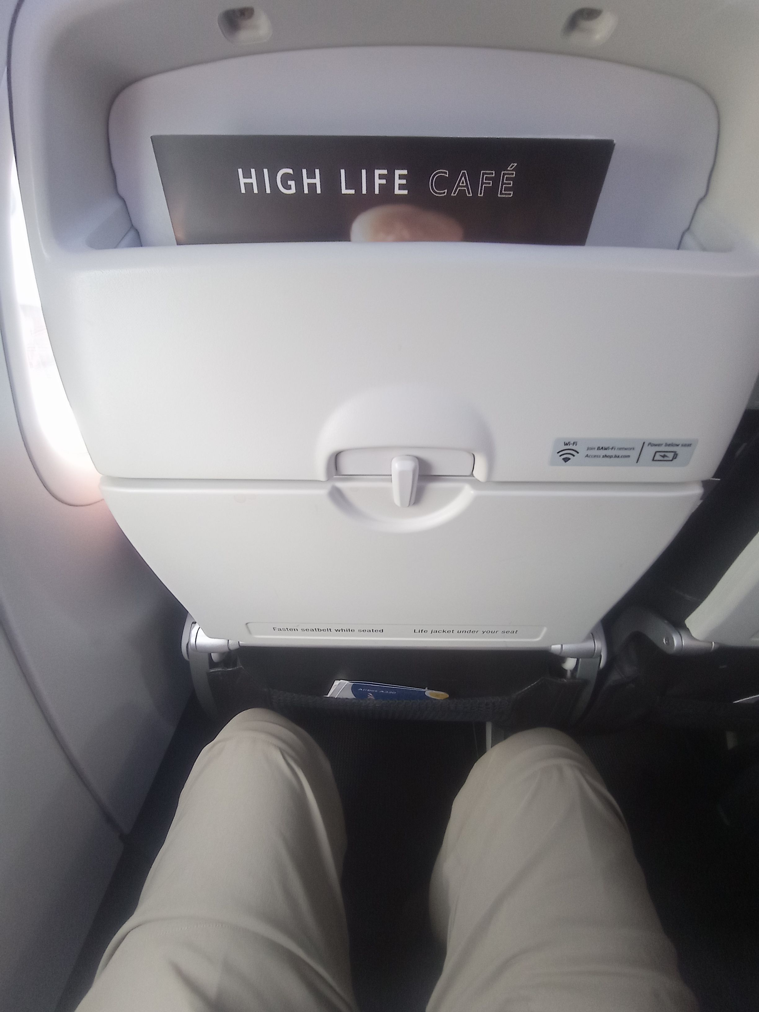 A View of the legroom in British Airways Club Europe.