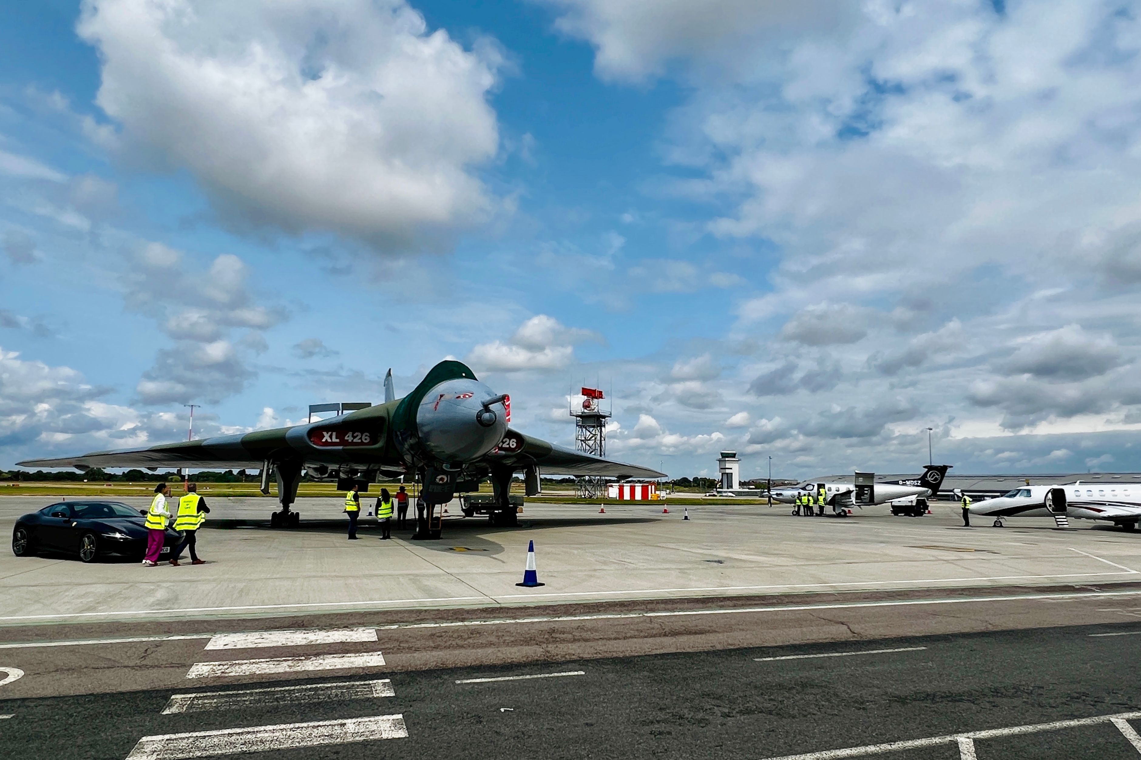An Avro Vulcan on display at London Southend Airport.