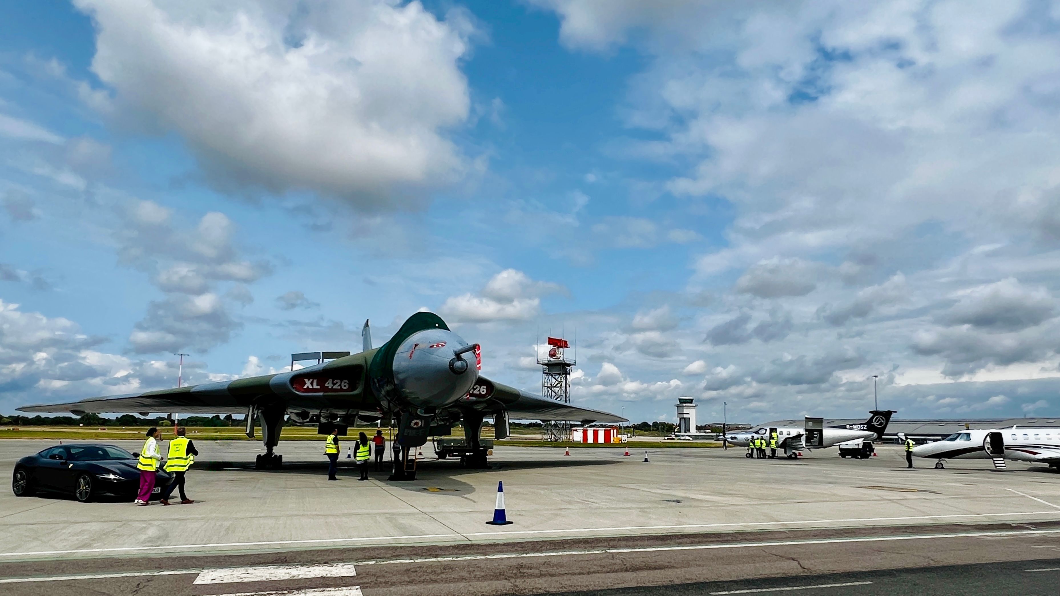 An Avro Vulcan on display at London Southend Airport.