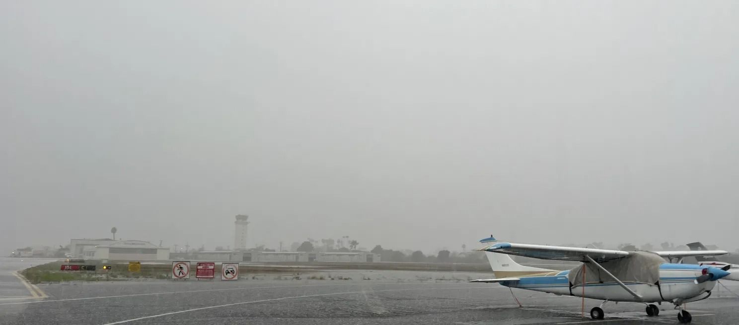 Flooded airfield at Santa Barbara Municipal Airport.