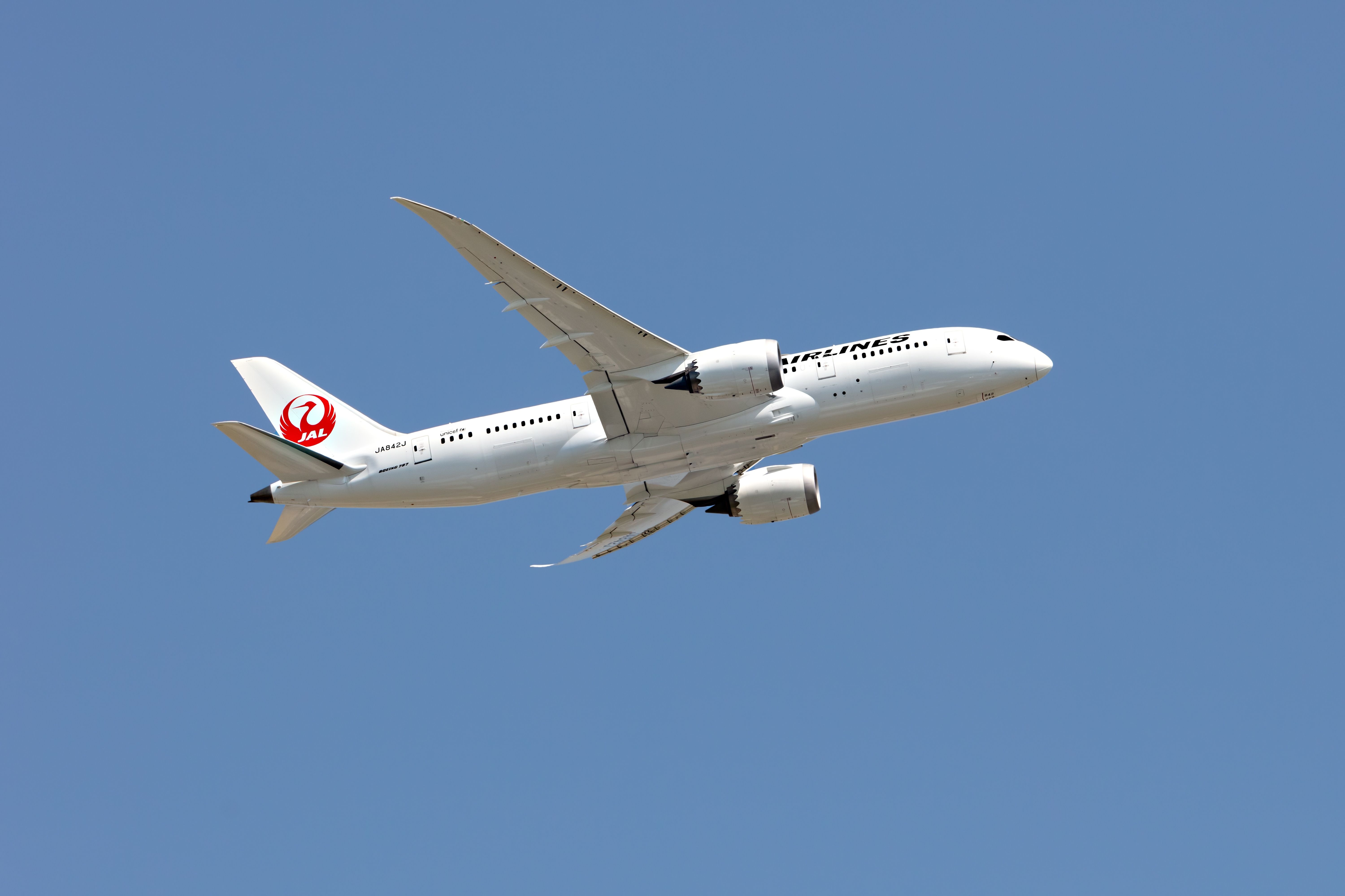 Japan Airlines Boeing 787-8 departing LHR shutterstock_2321154407