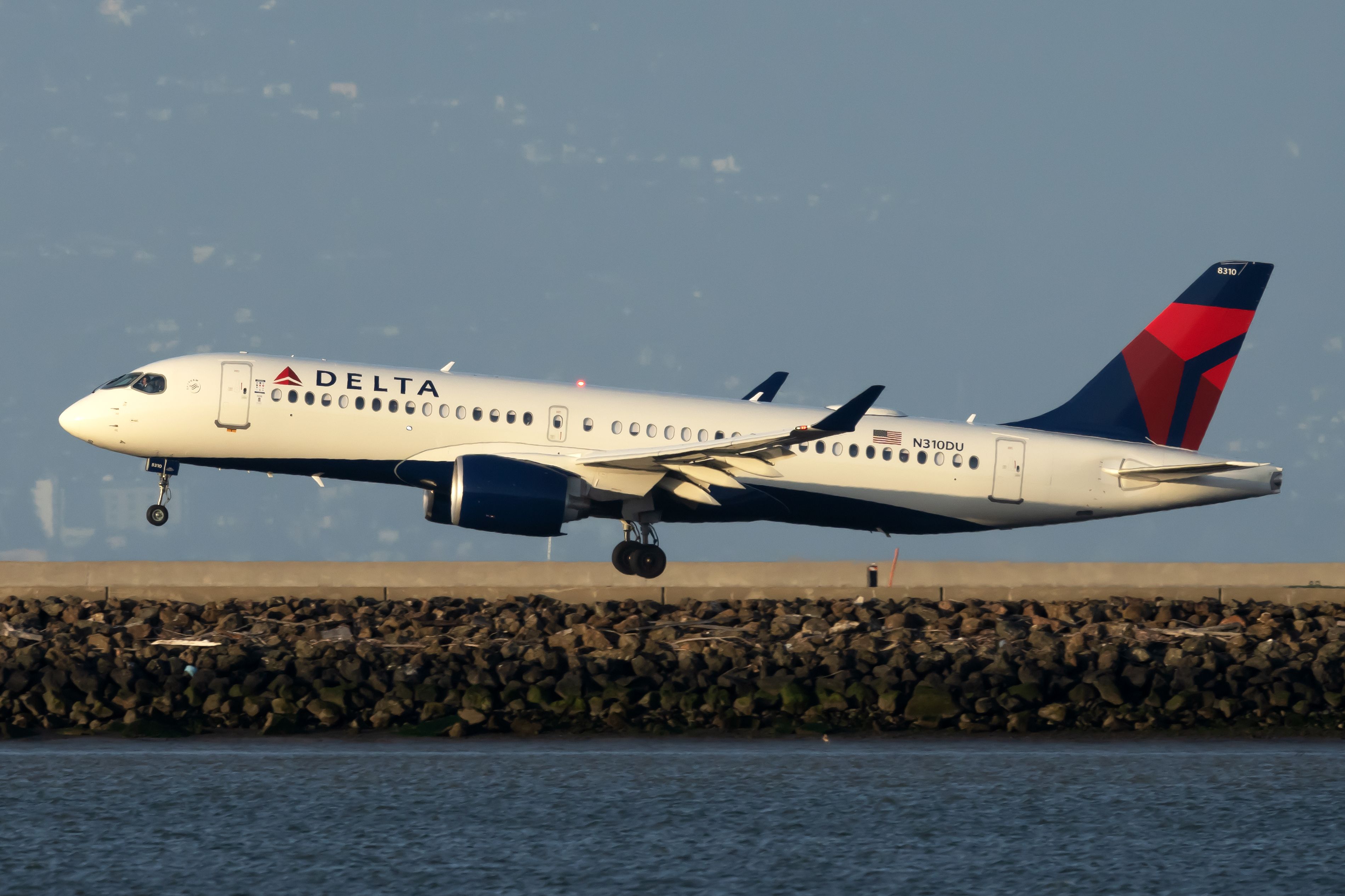 A Delta Air Lines Airbus A220-300 About to land.