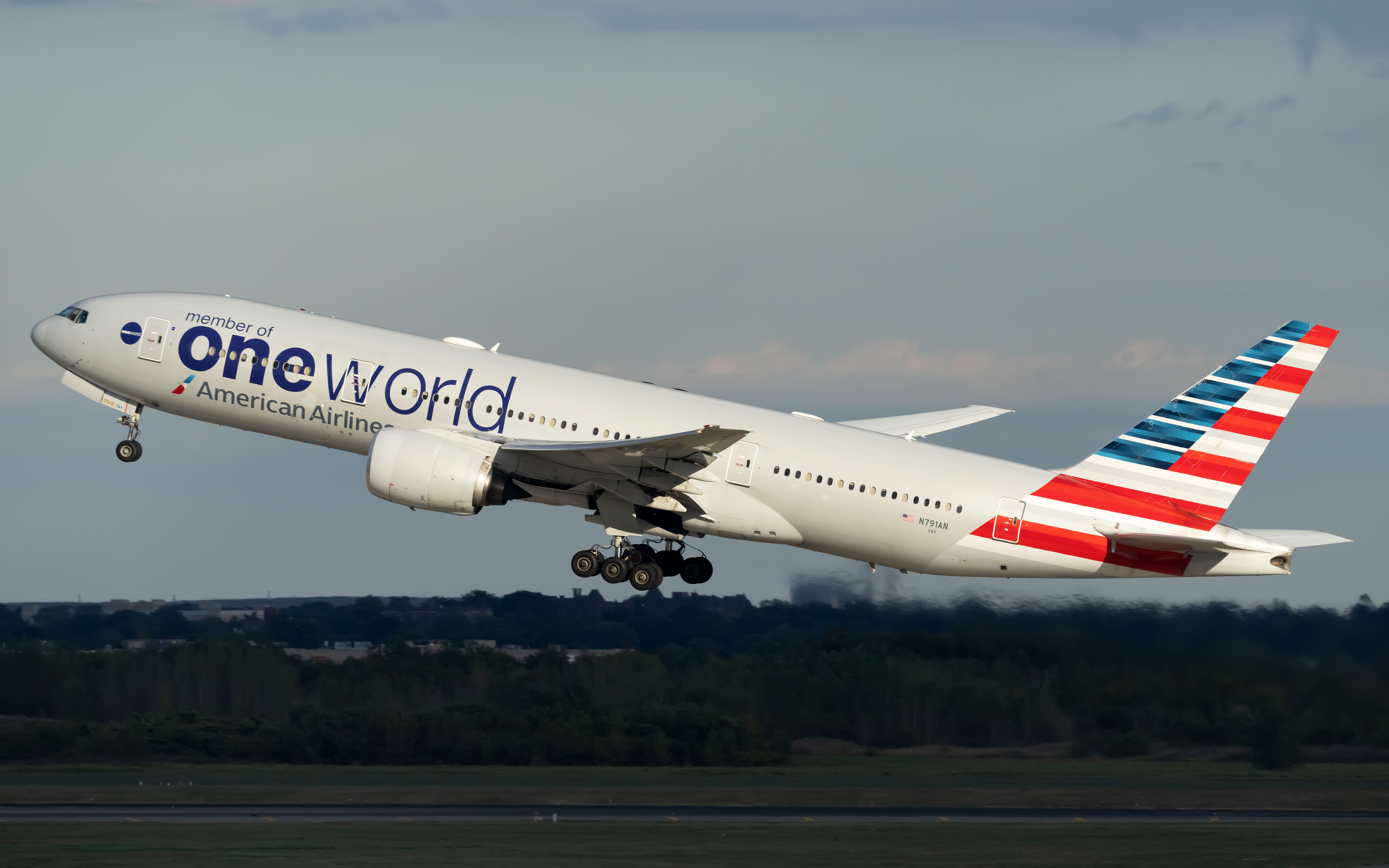 American Airlines Boeing 777 Taking Off In Oneworld Livery