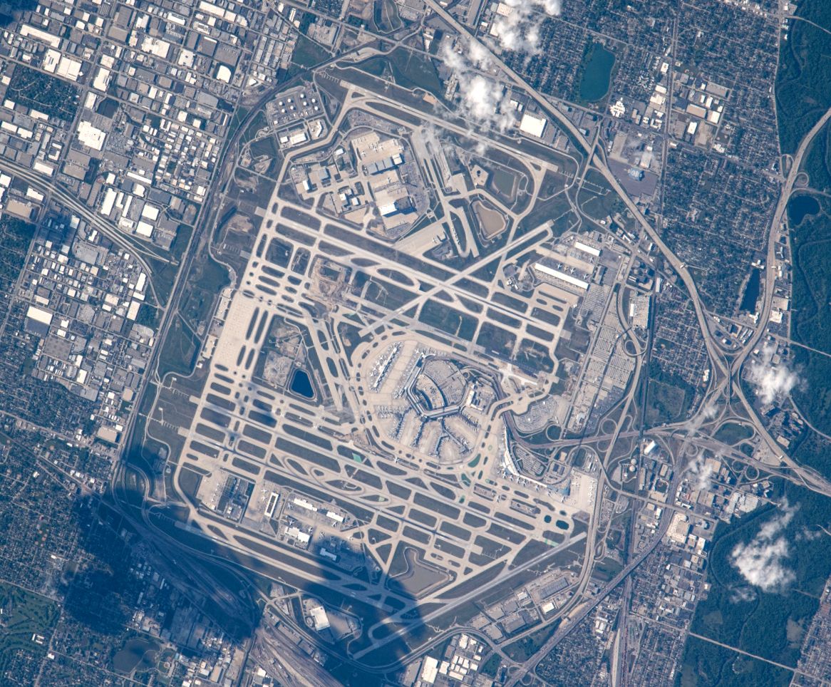 An aerial view of Chicago O'Hare International Airport.