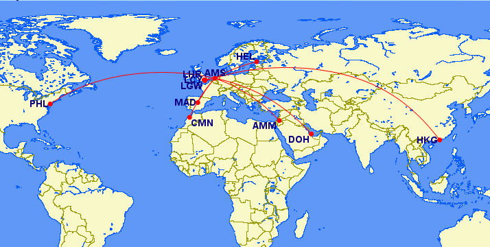 oneworld's network to Amsterdam Schiphol Airport (AMS)