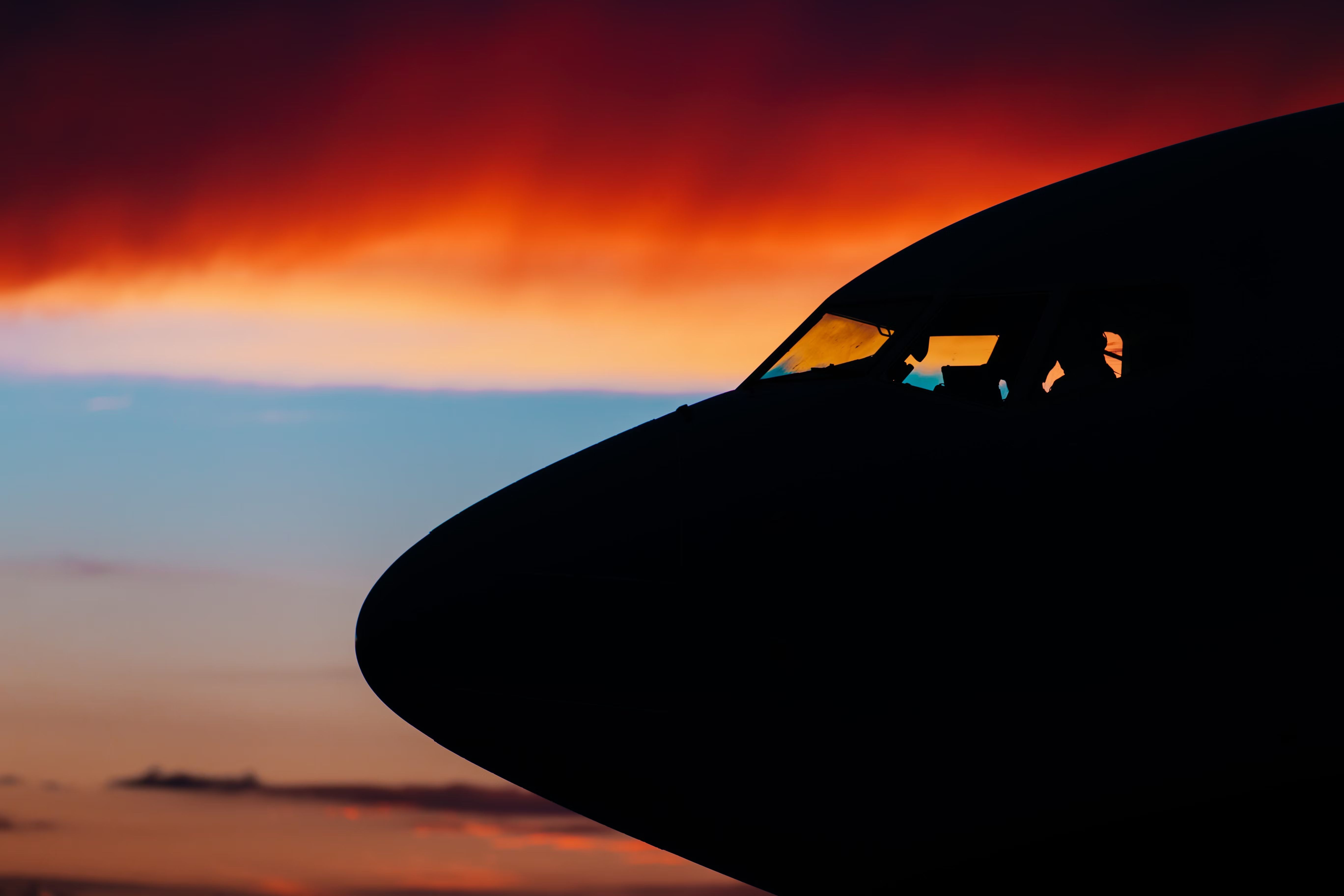 An aircraft at sunset
