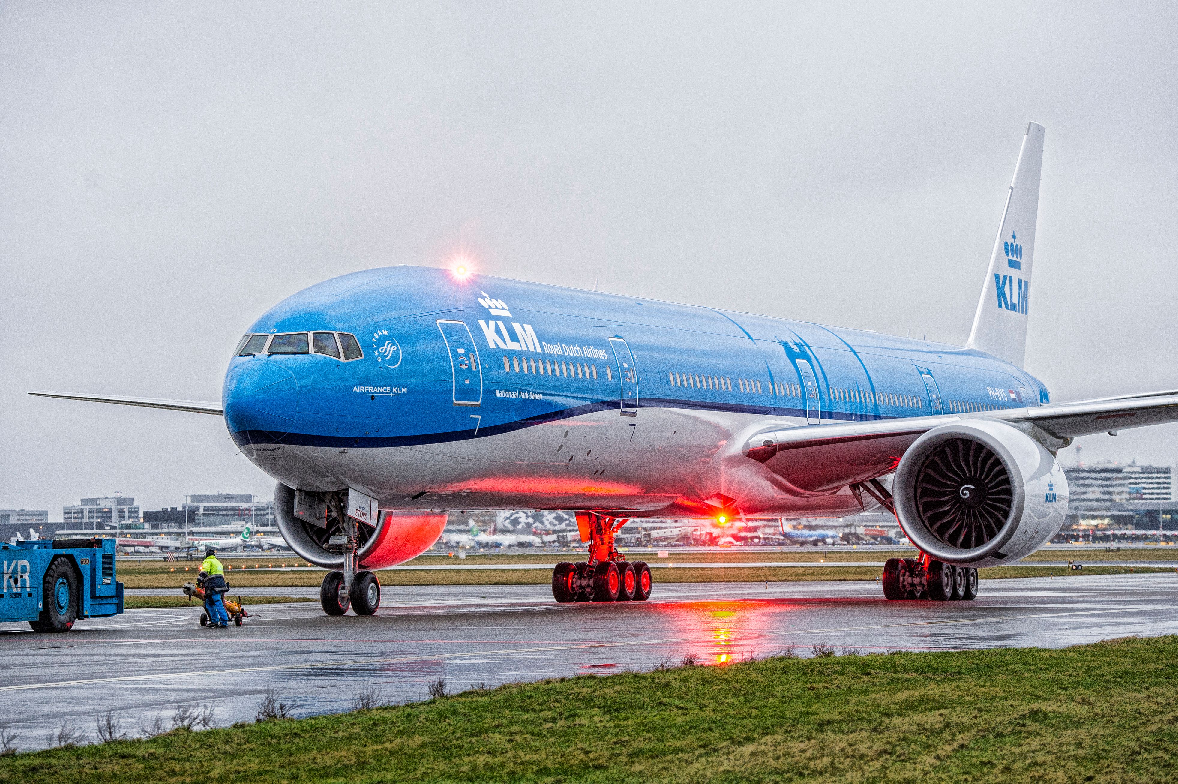 KLM Boeing 777 Taxiing In The Rain
