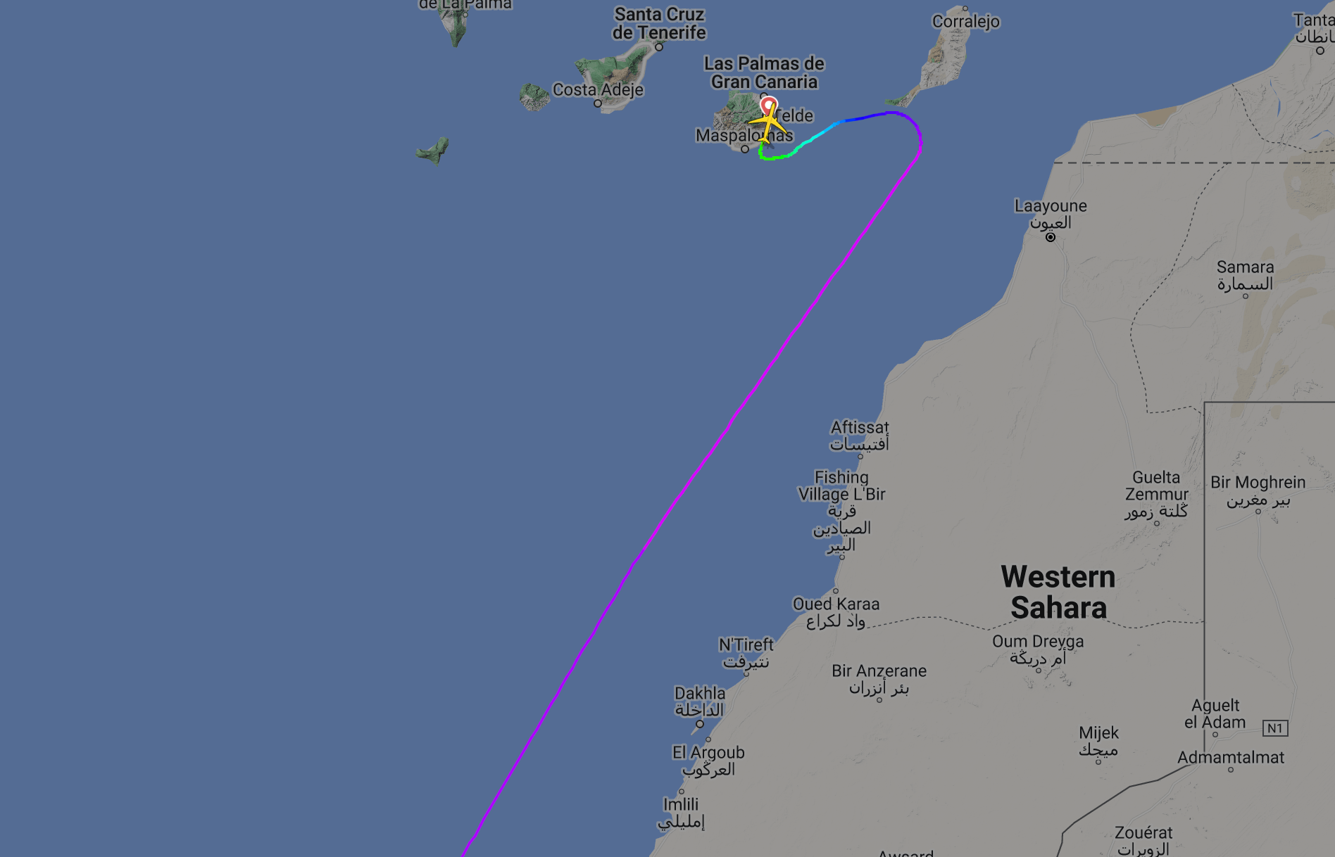 flight path of Iberia flight 6844