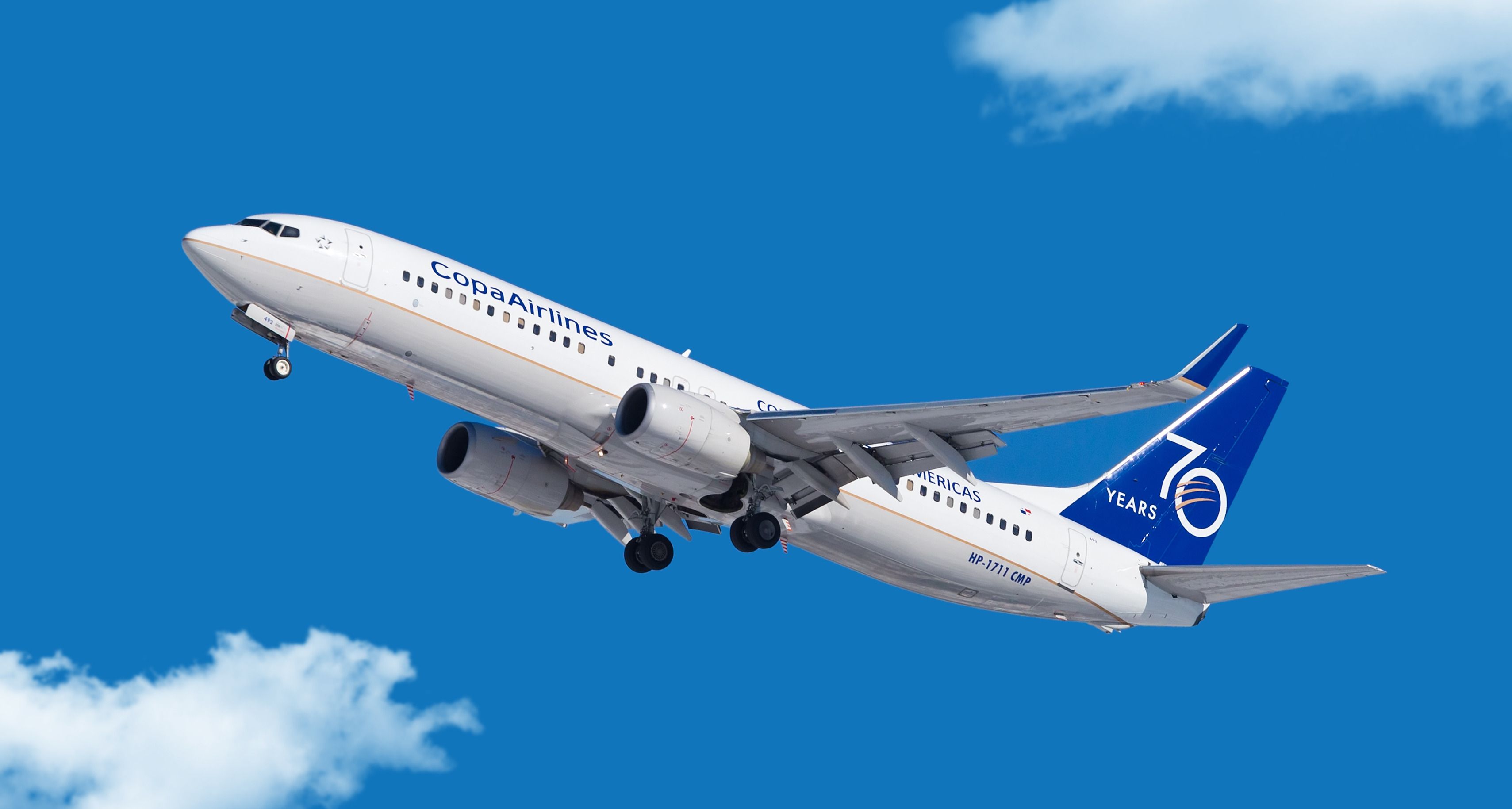 A Copa Airlines aircraft flying in the sky.