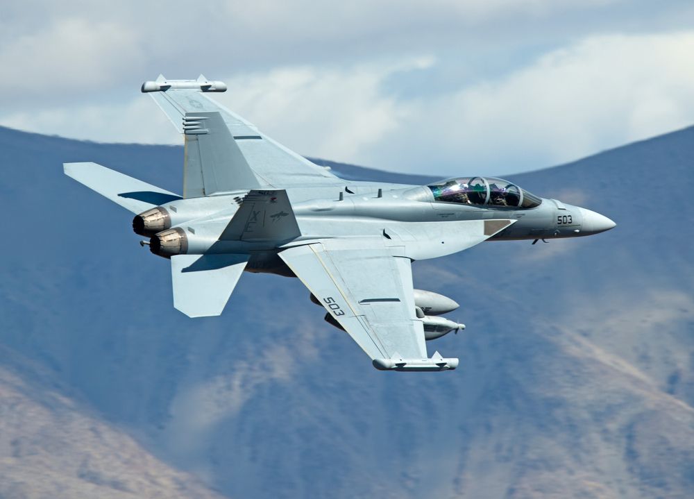 A Boeing EA-18G flying in the sky.