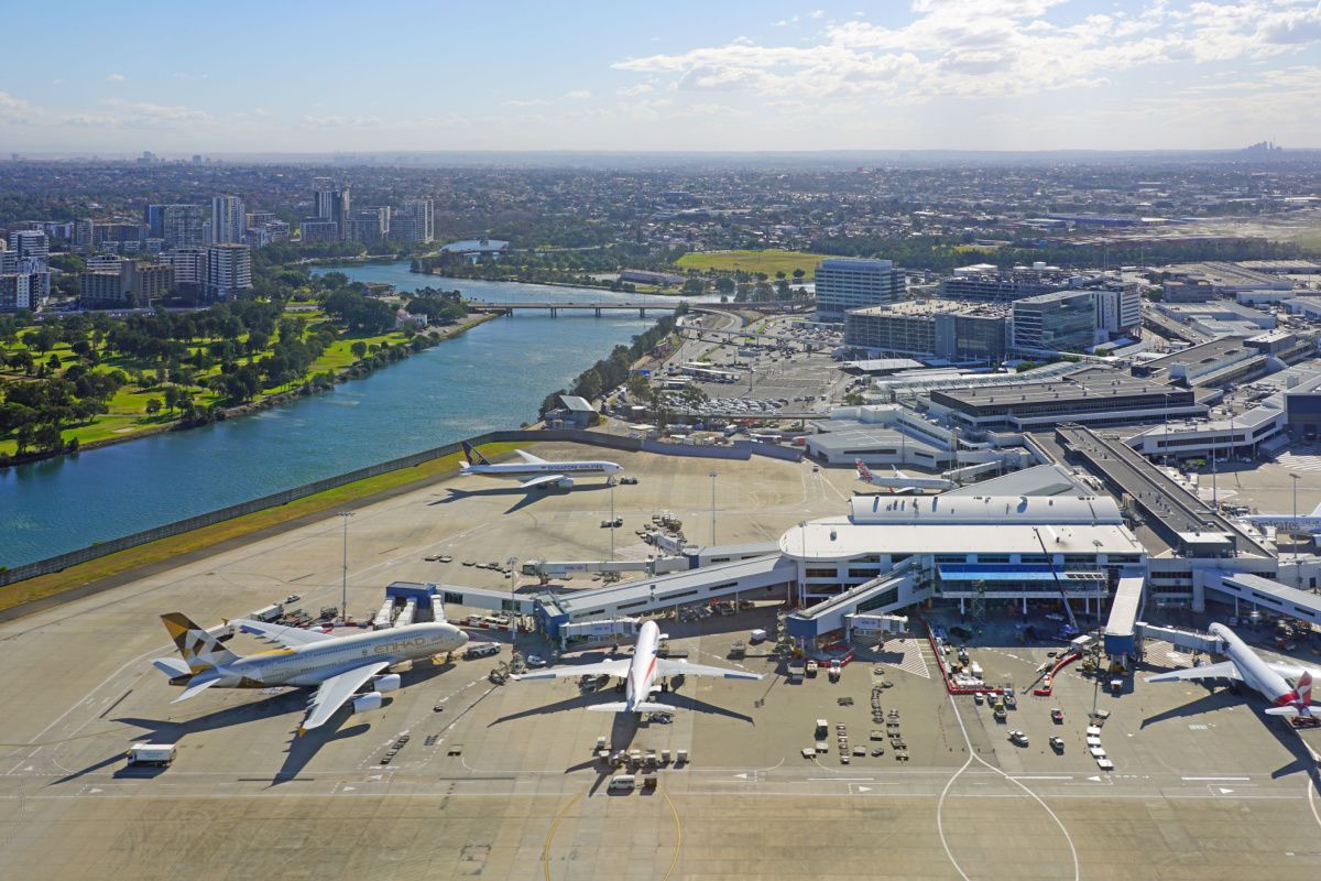 An aerial view of Sydney Kingsford Smith airport.