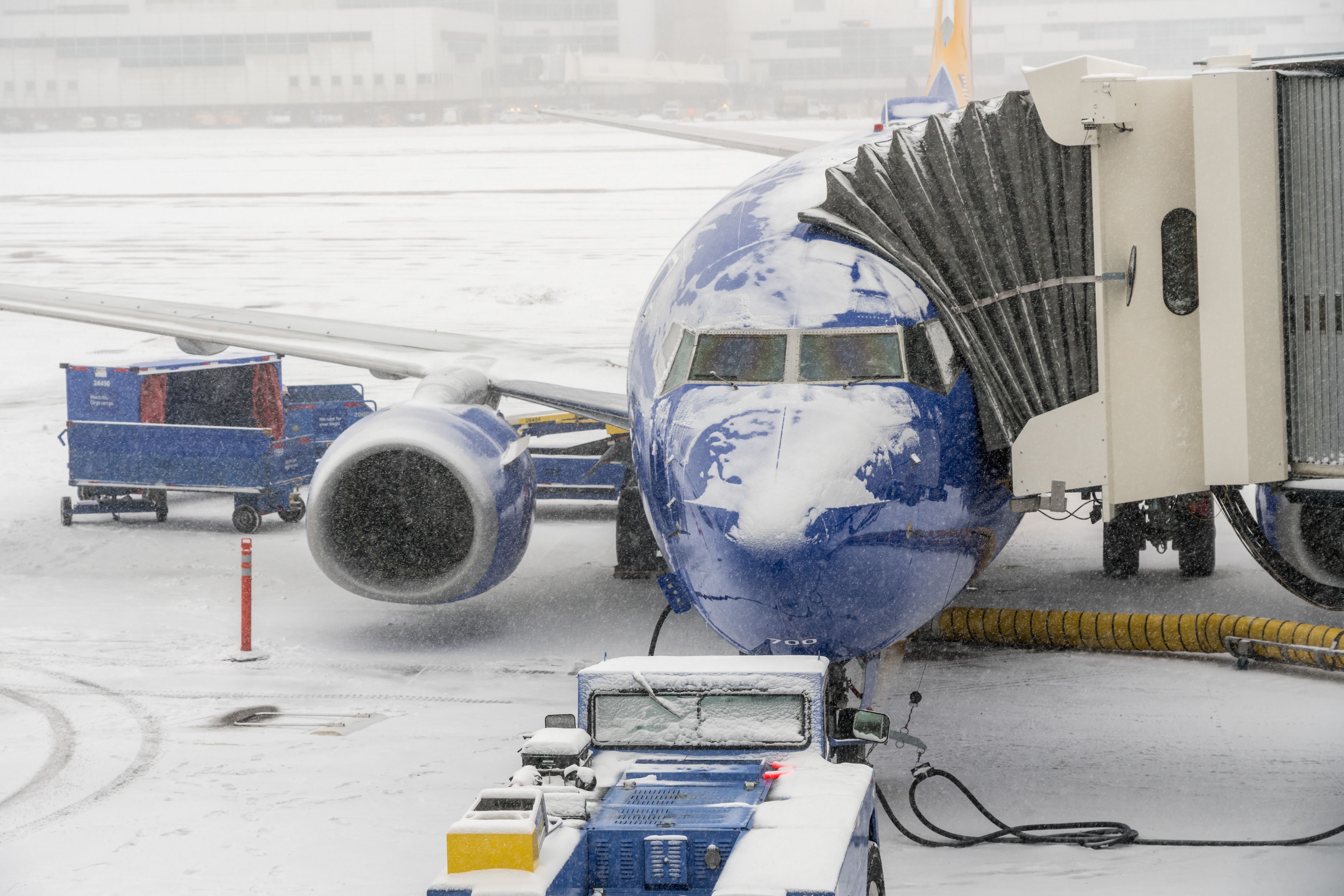 Southwest Airlines Boeing 737 in the snow at DEN