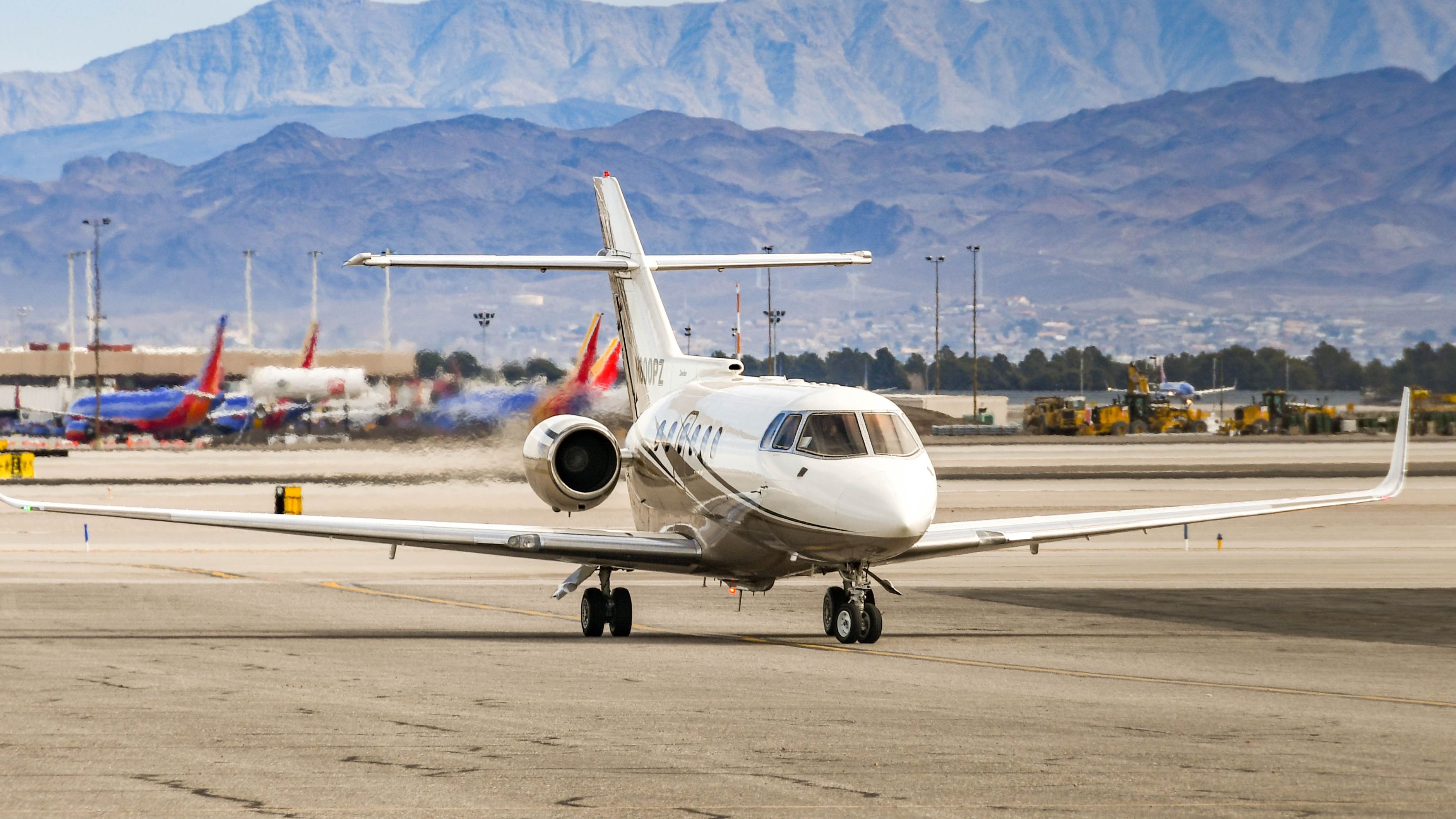 A Hawker 800on an airport apron.