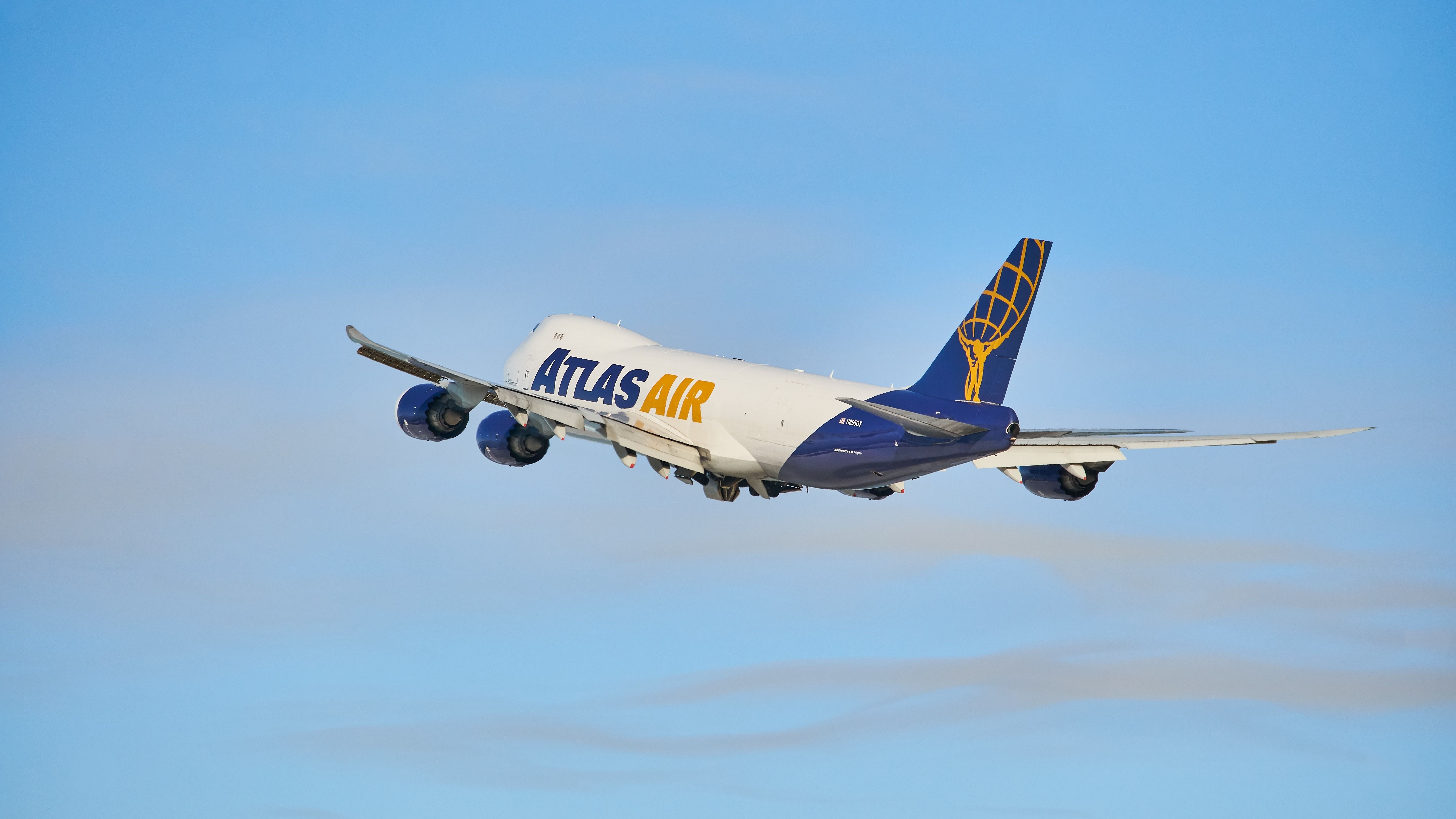 An Atlas Air Boeing 747-8F taking off. 