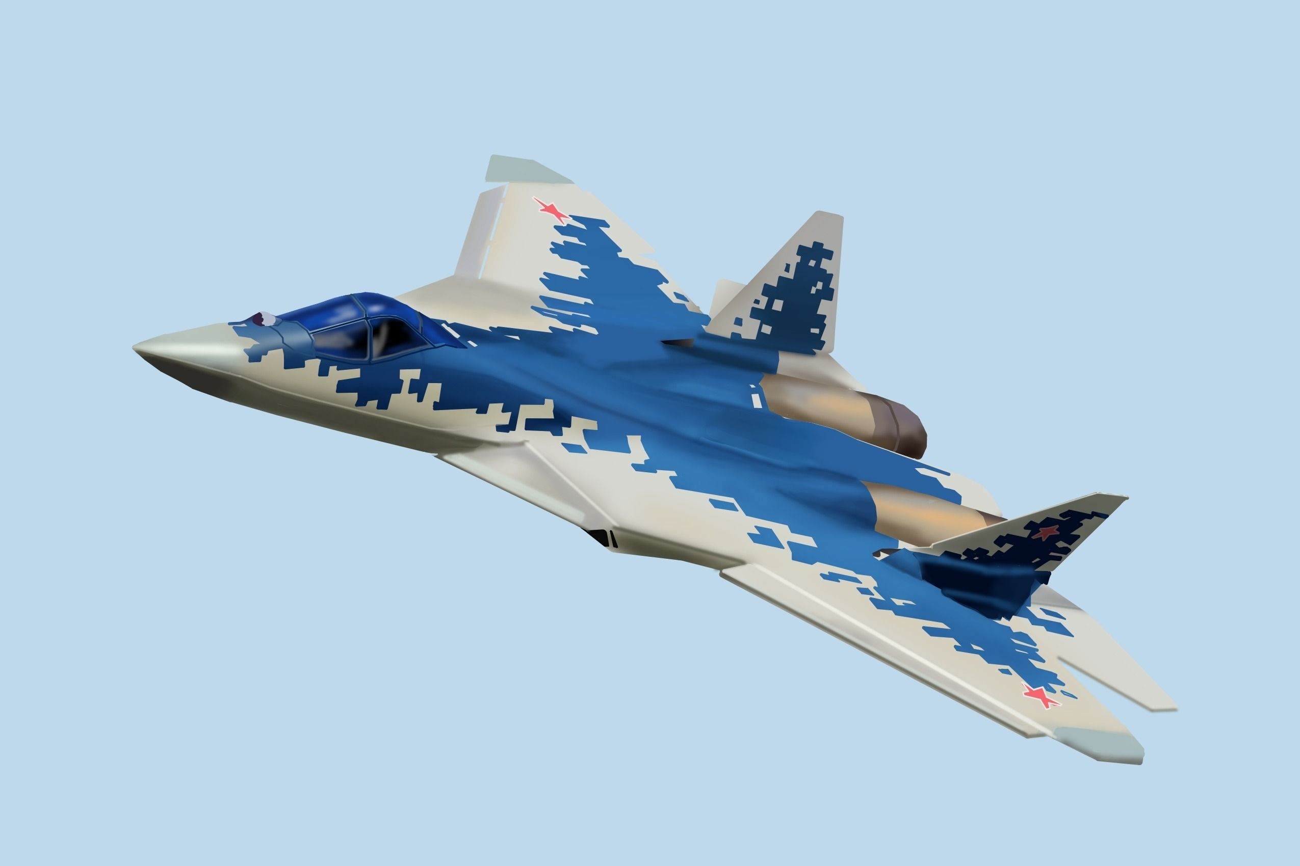 A Sukhoi Su 57 Flying in the sky.