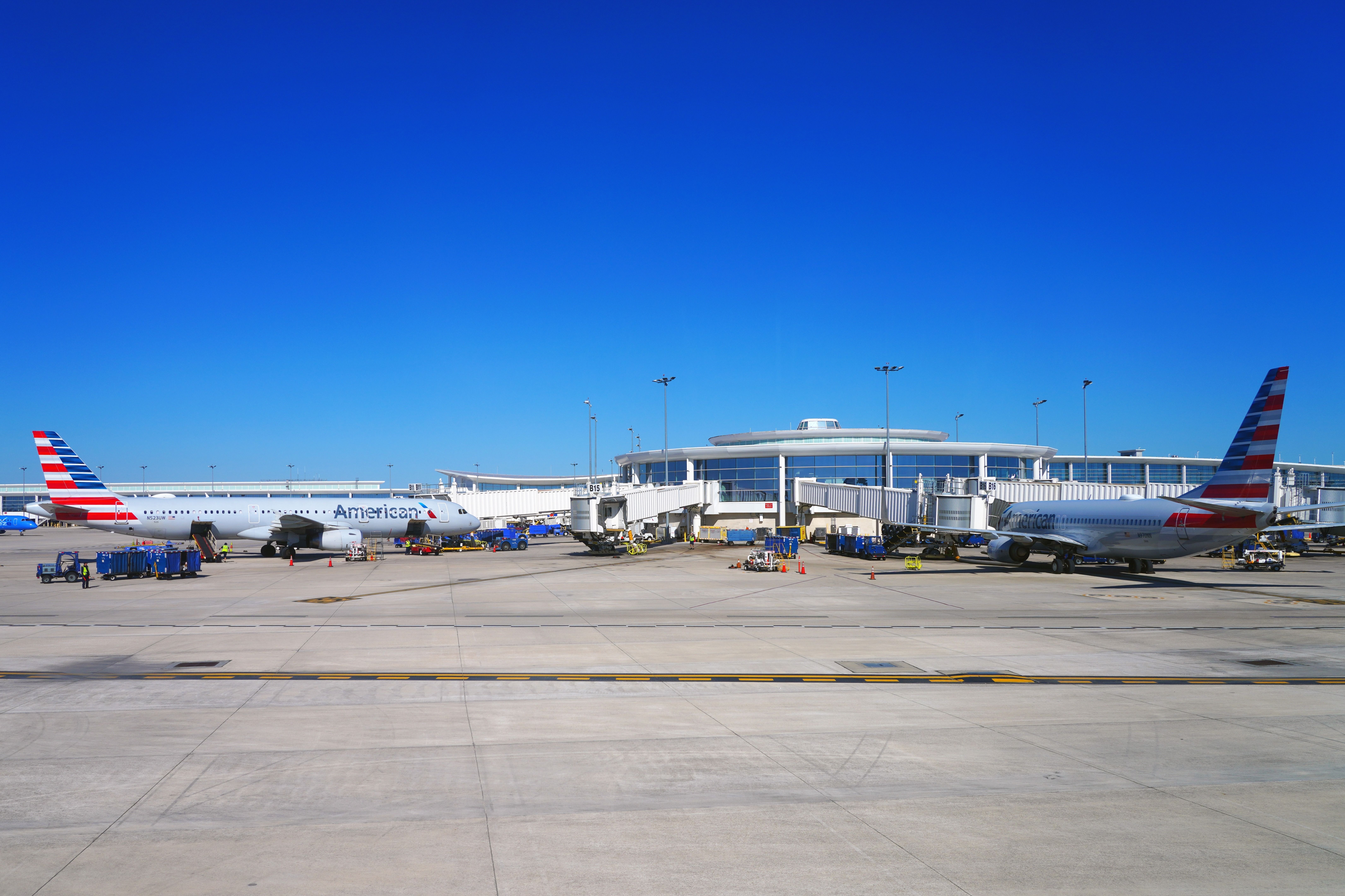 A Panoramic view of the Louis Armstrong New Orleans International Airpor apron.