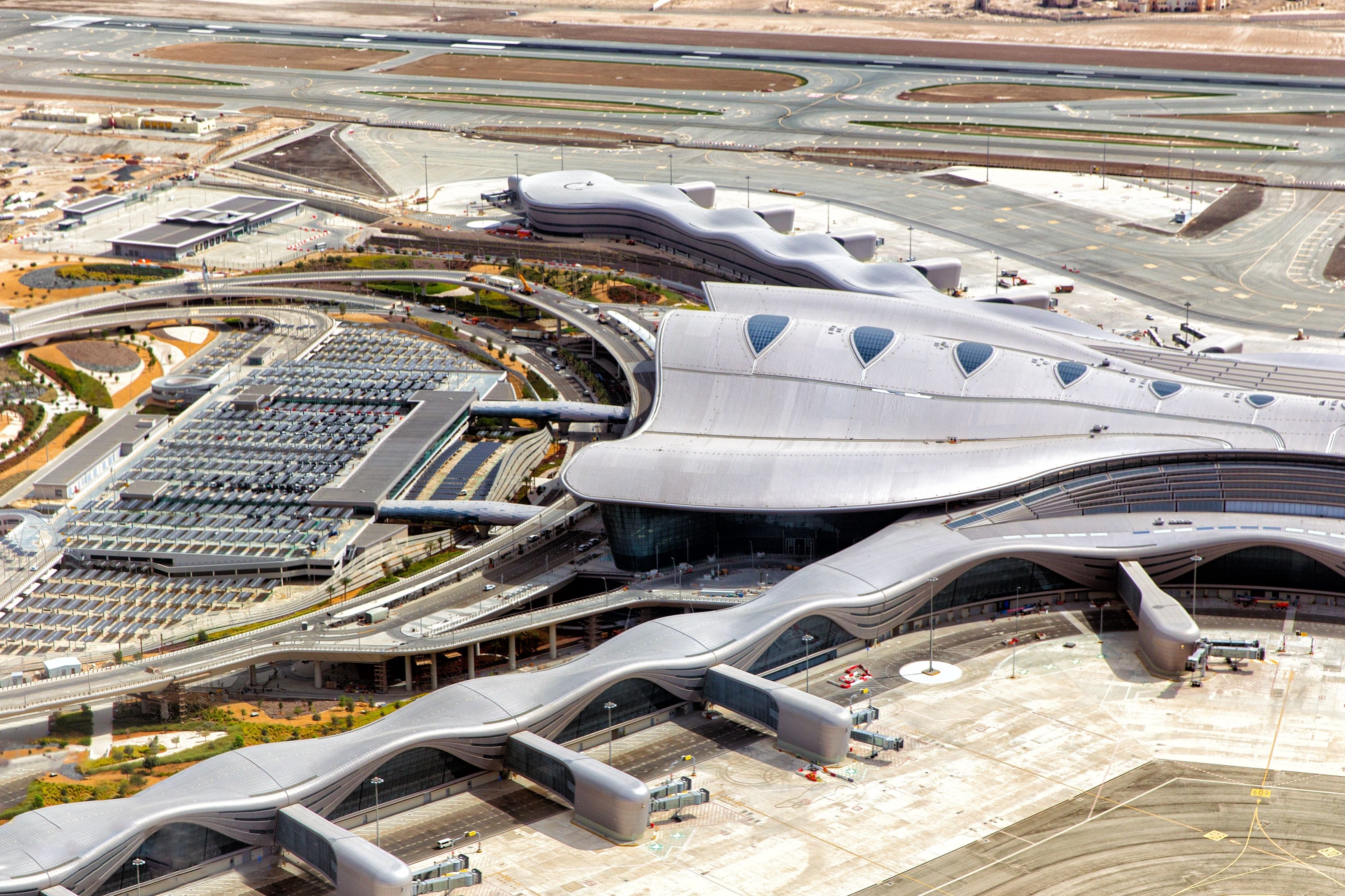 Aerial view of International Airport Abu Dhabi. United Arab Emirates