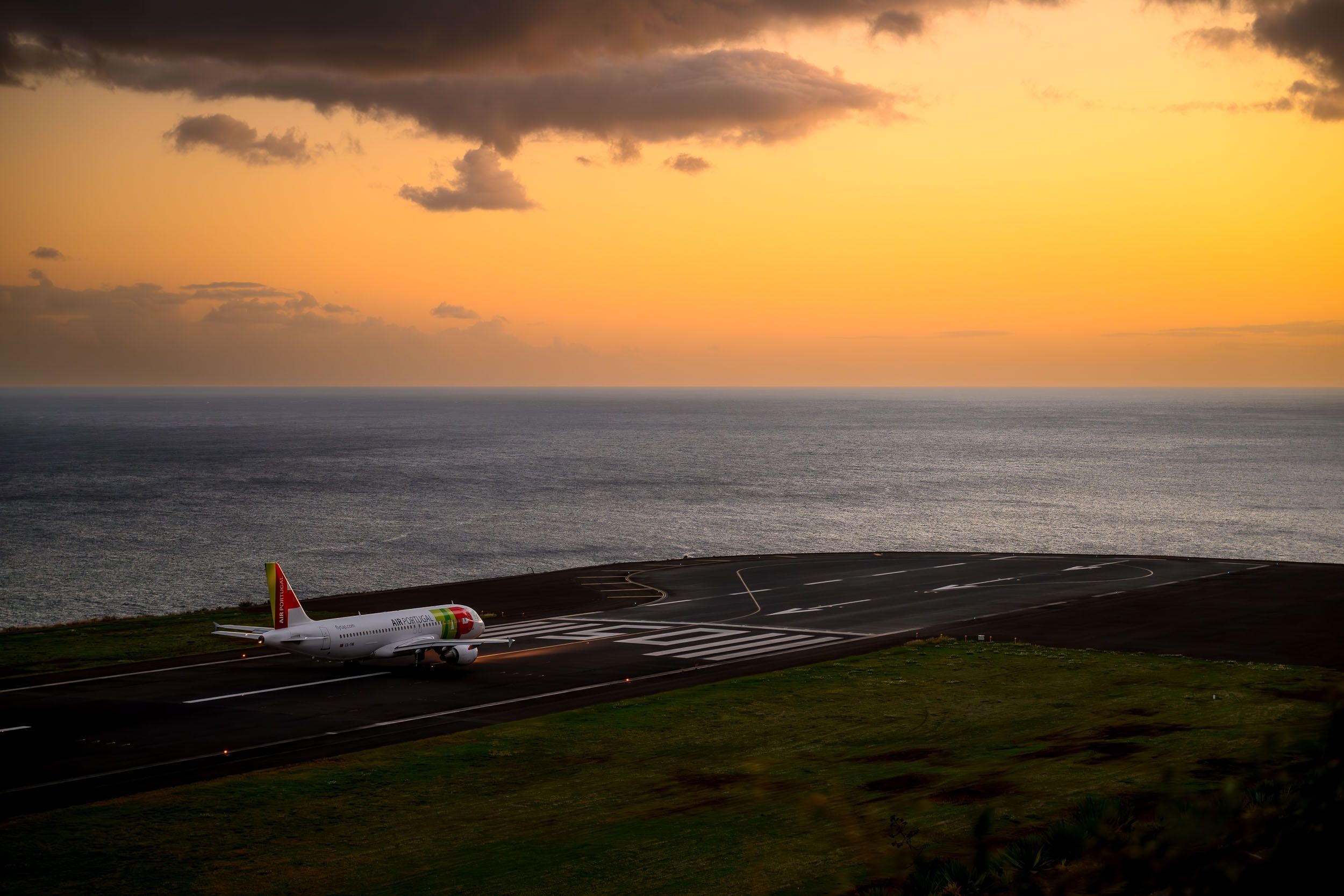 TAP Air Portugal Airbus A319 Taxiing In Madeira At Sunset