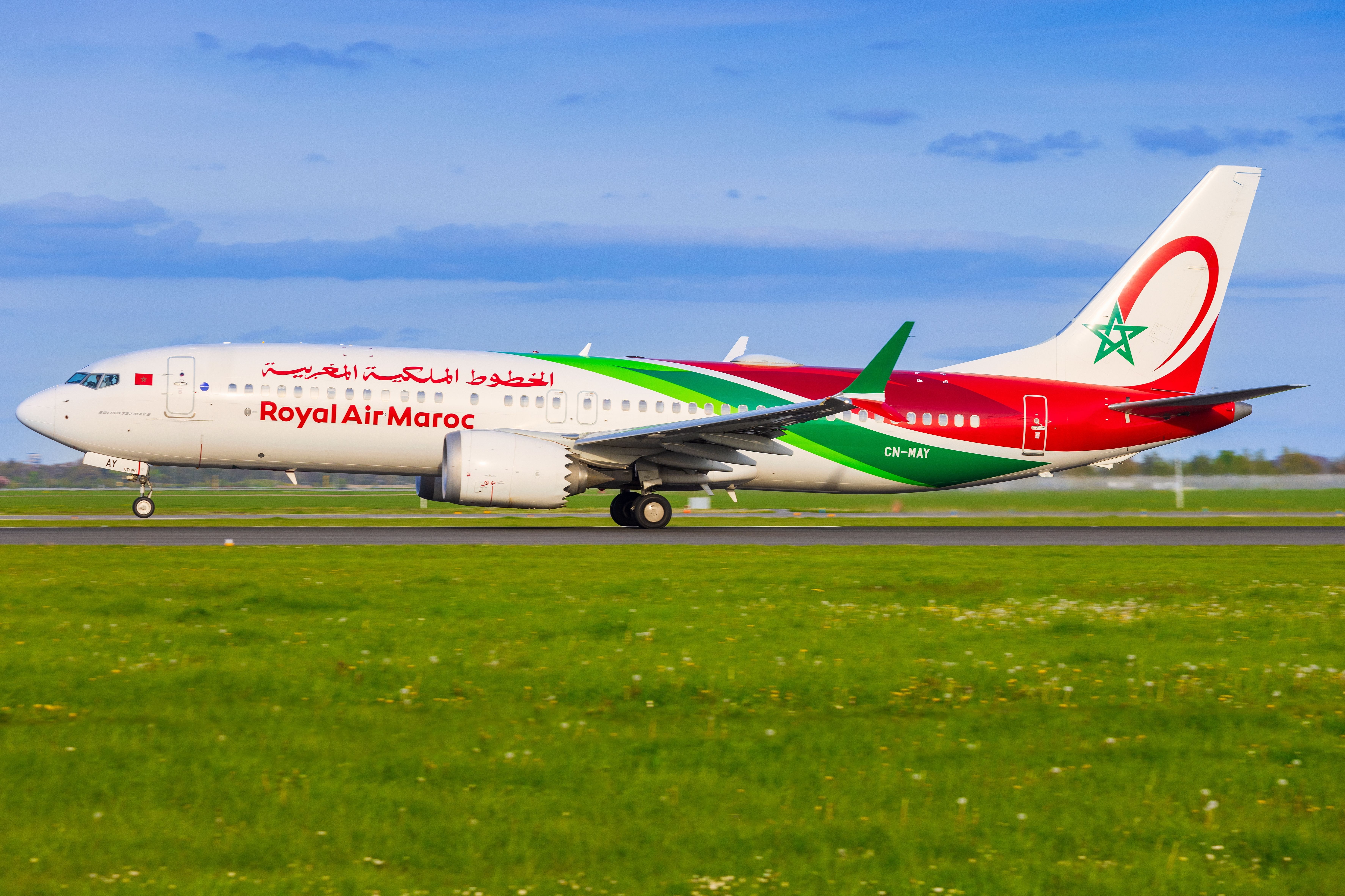 A Royal Air Maroc Boeing 737 MAX about to take off.