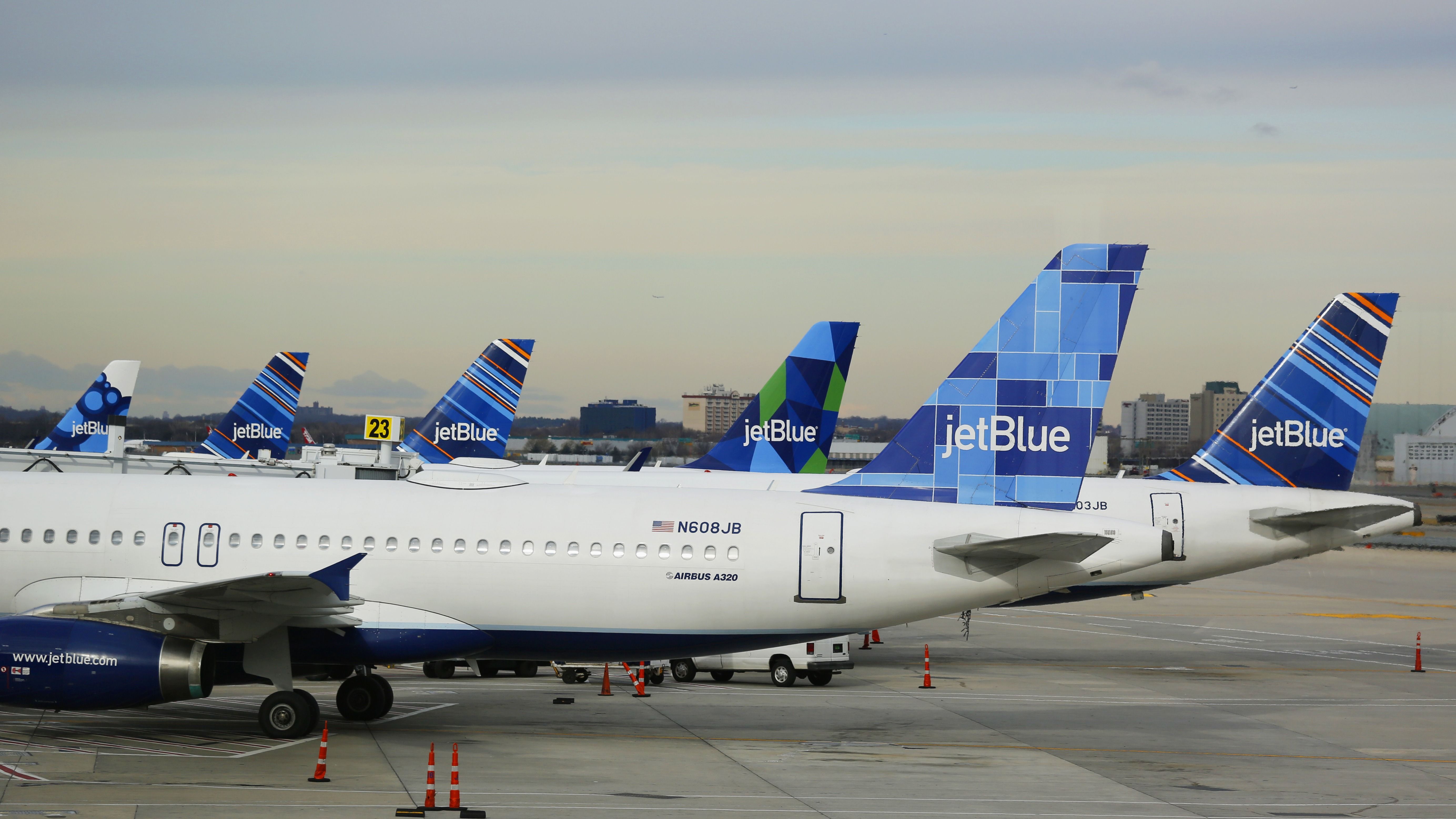 JetBlue Airways aircraft at John F. Kennedy International Airport.