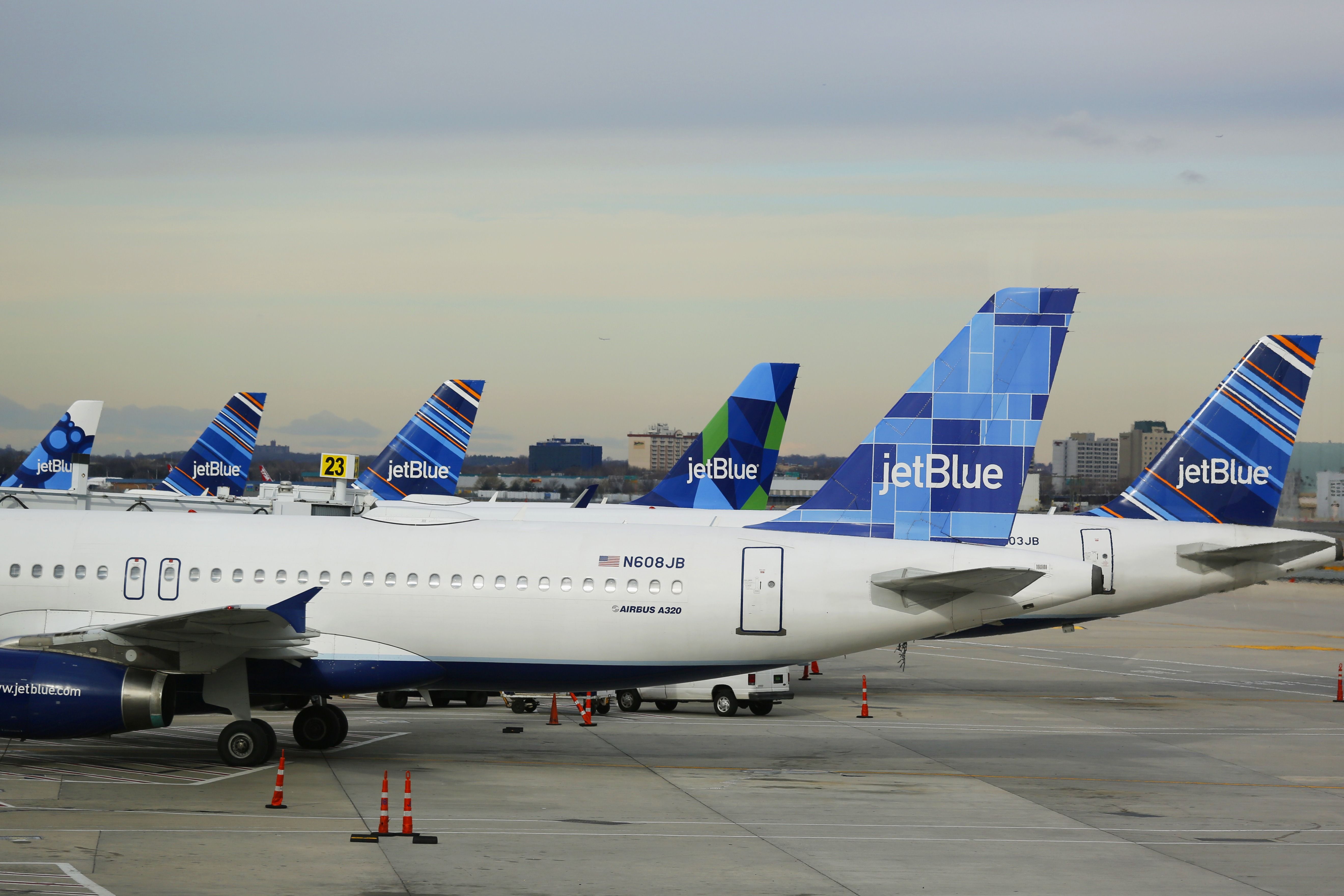 JetBlue Airways aircraft at John F. Kennedy International Airport. 