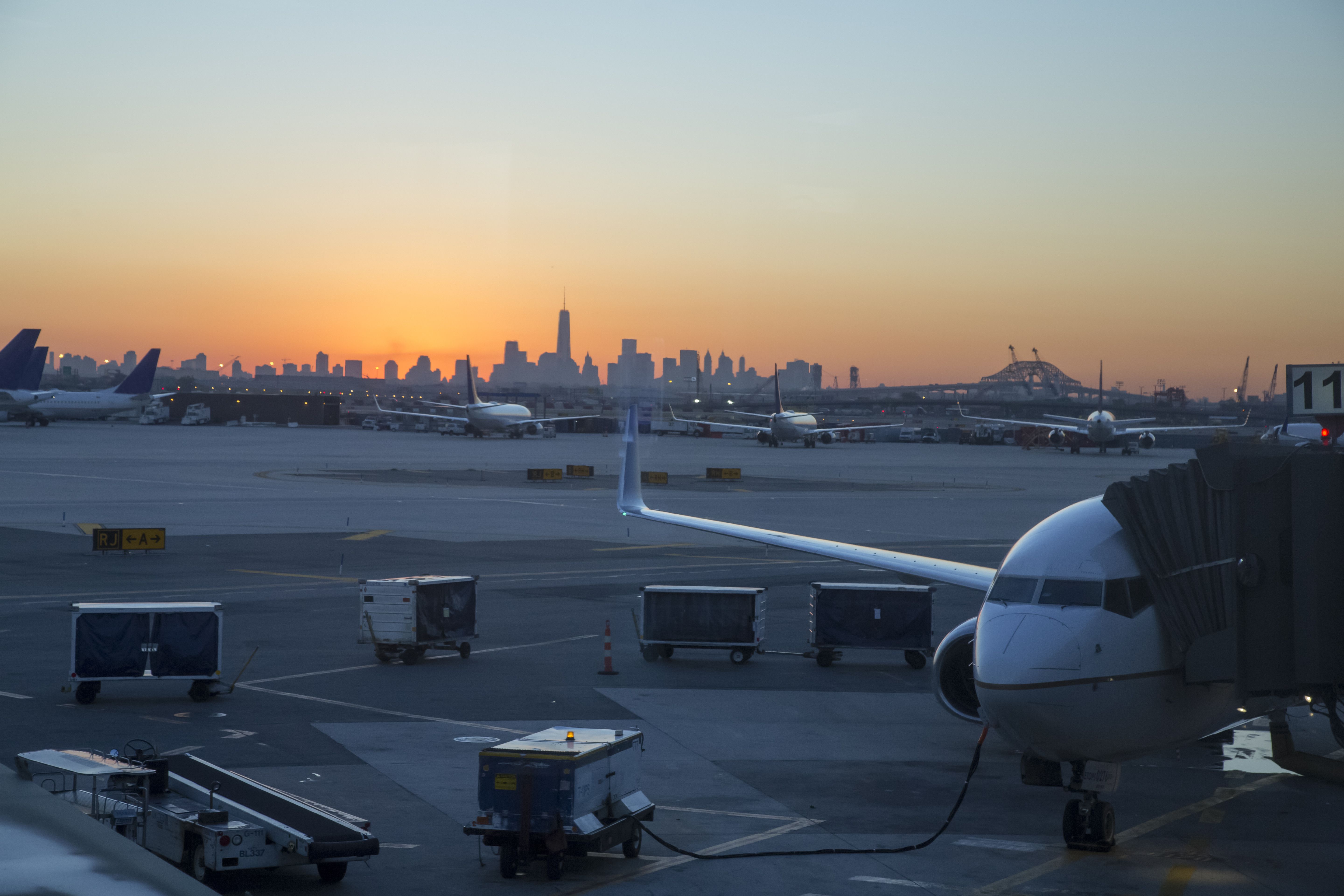The sun rising over Newark Liberty International Airport.