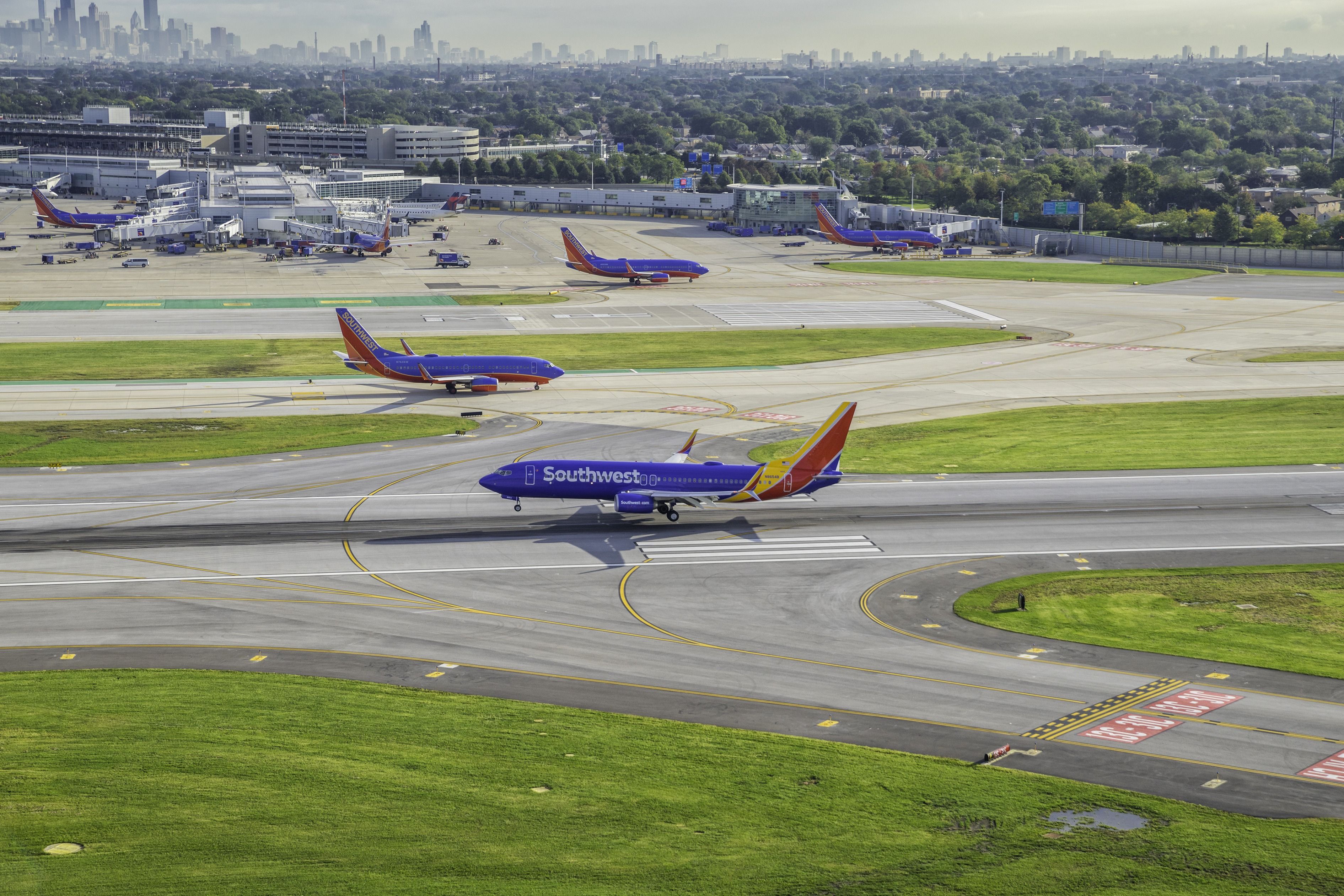 Southwest Airlines planes at Midway International Airport.