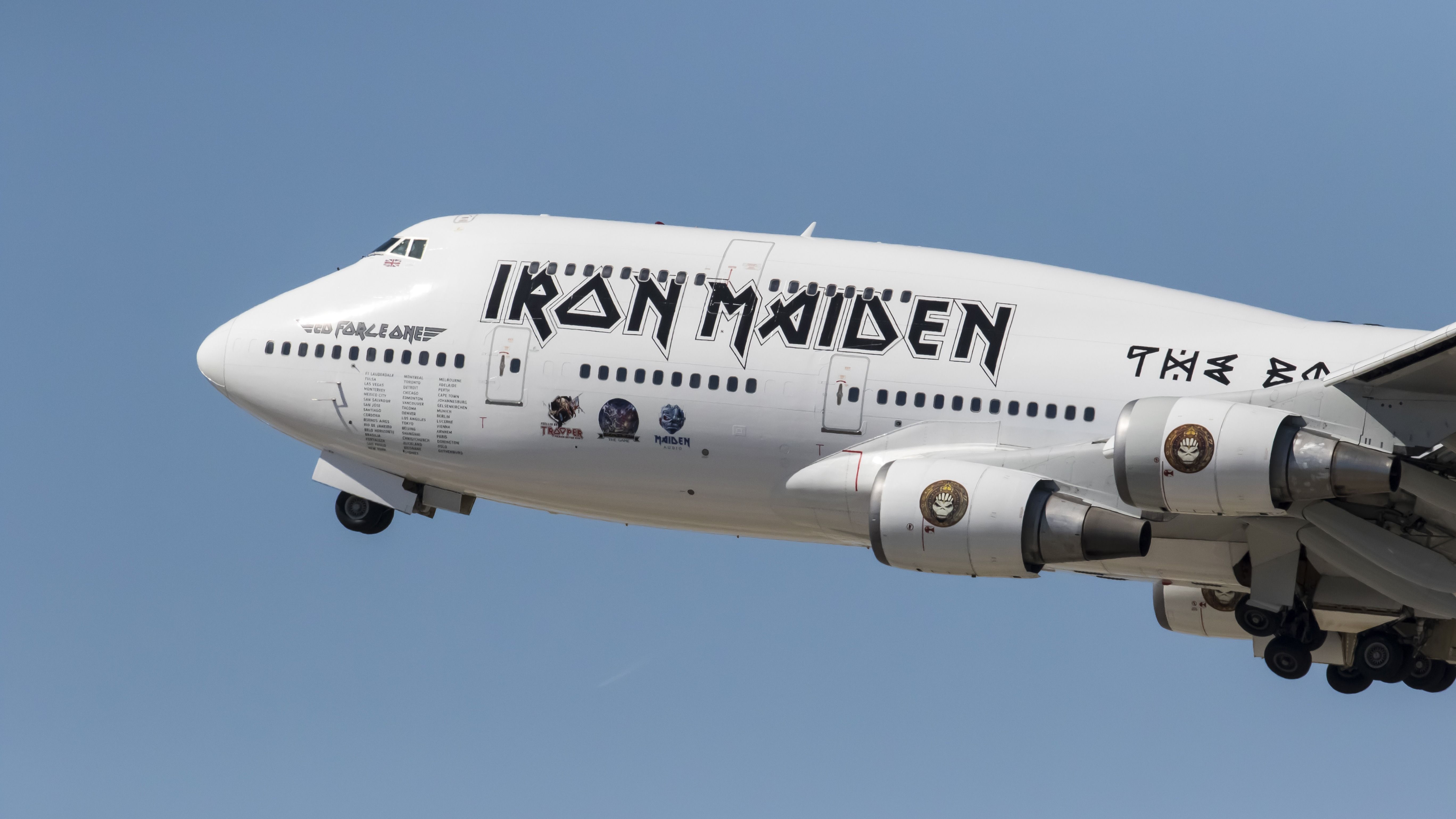 The Iron Maiden Boeing 747 Flying in the sky.