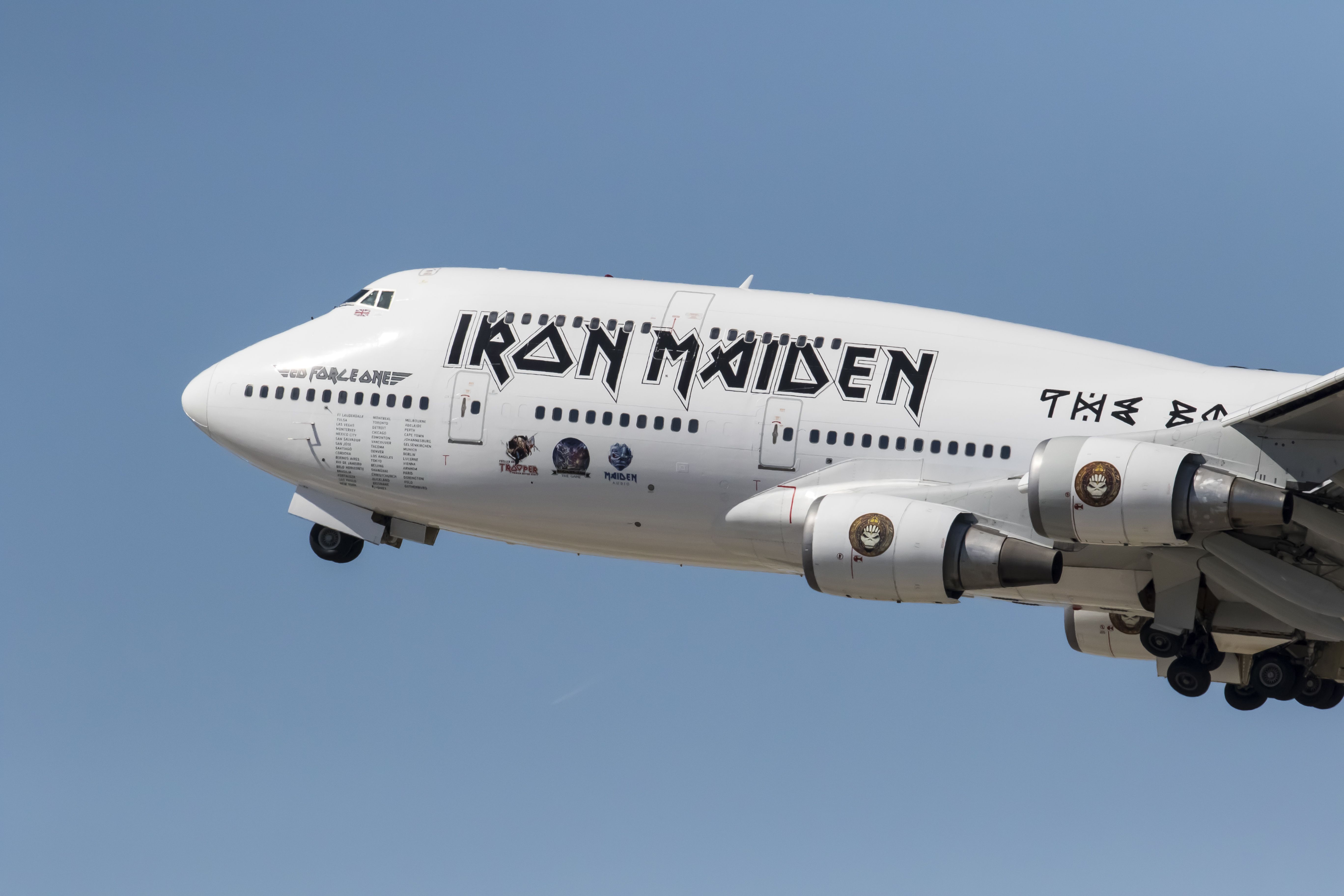 The Iron Maiden Boeing 747 Flying in the sky.