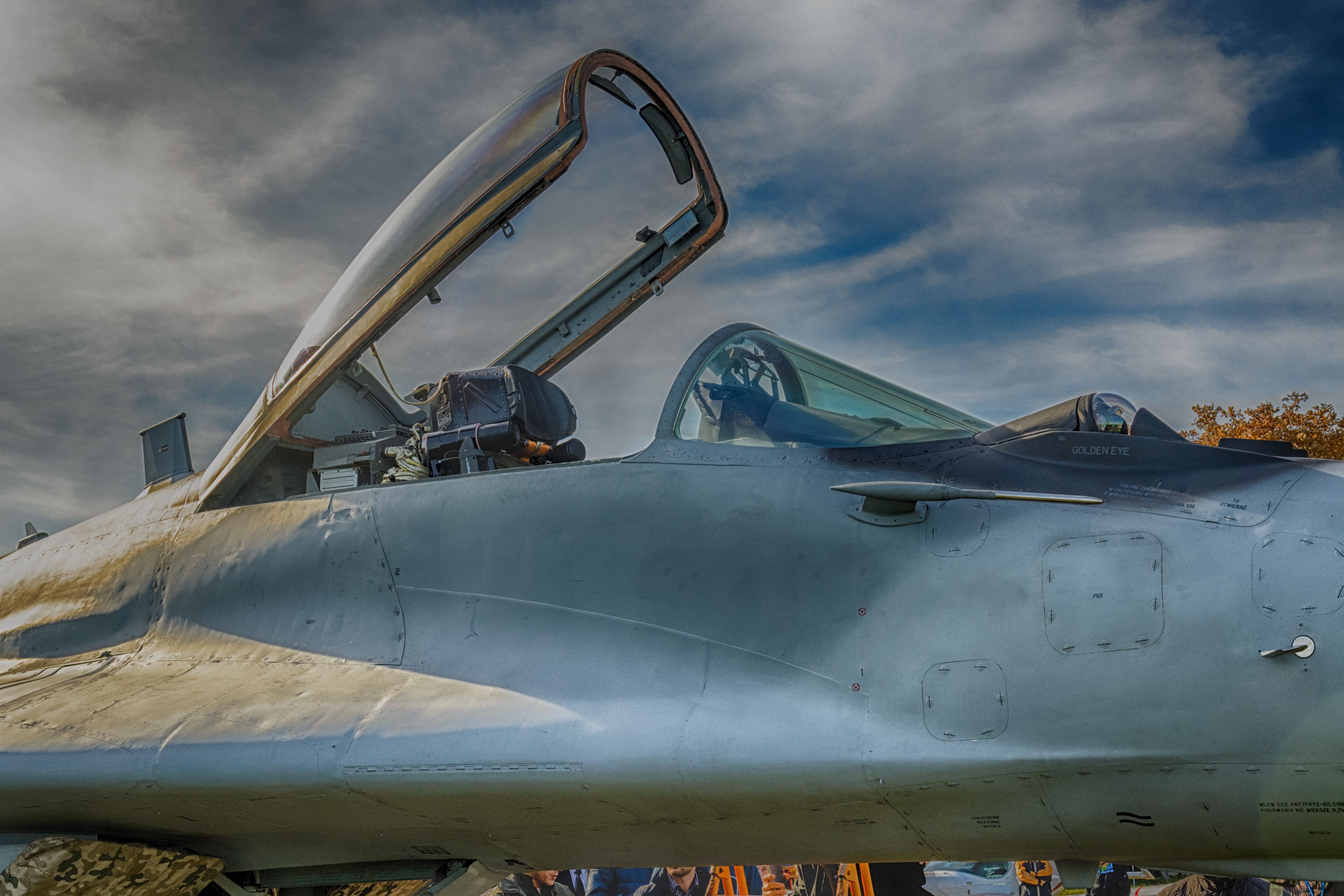 A Mig-29 with its cockpit open.