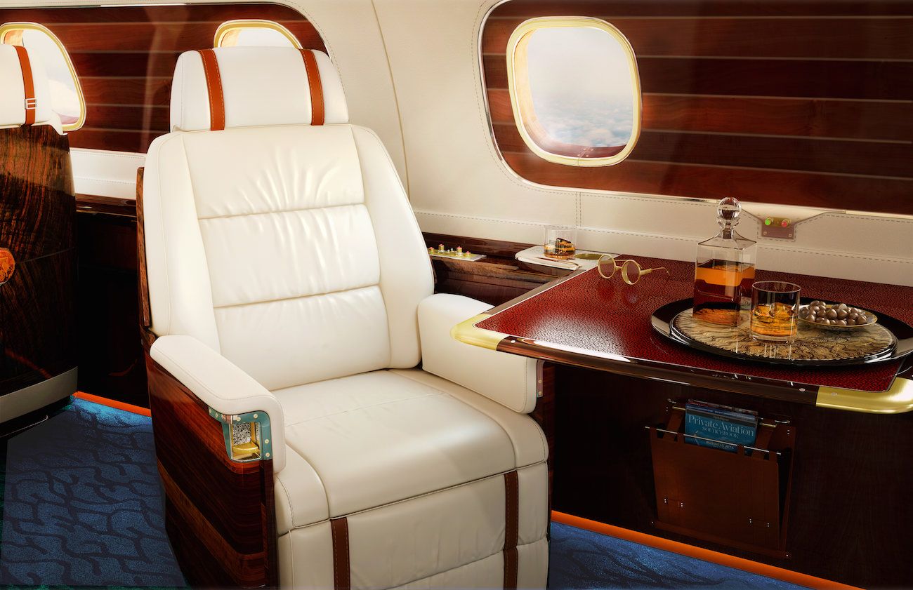 A seat in the Embraer Lineage 1000 Sky Yacht One.