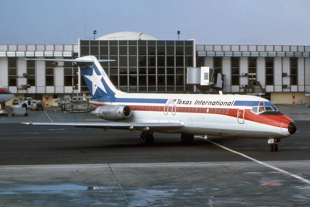 A Texas International Airlines DC-9 On an airport apron.