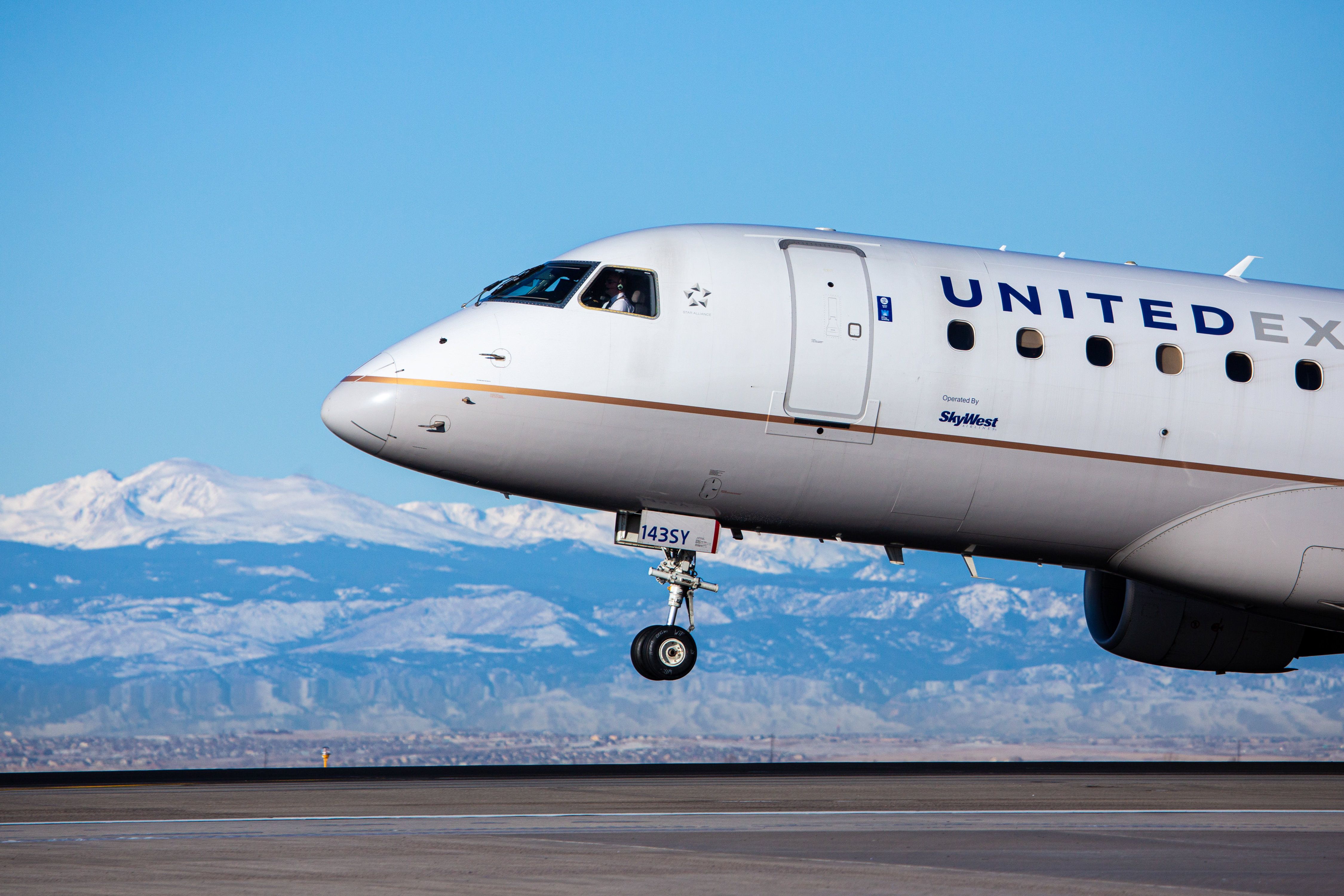 A United Express regional jet taking off