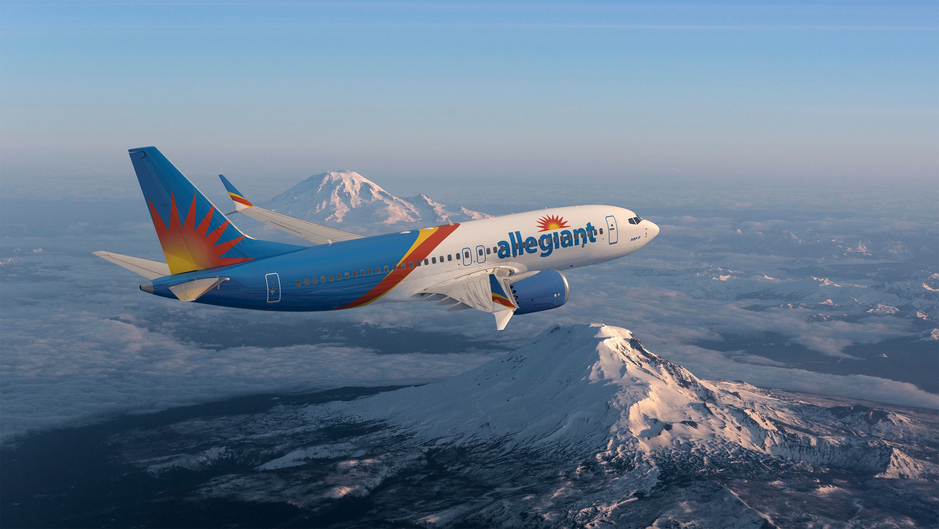 The Allegiant Boeing 737 MAX above Rainier and Adams