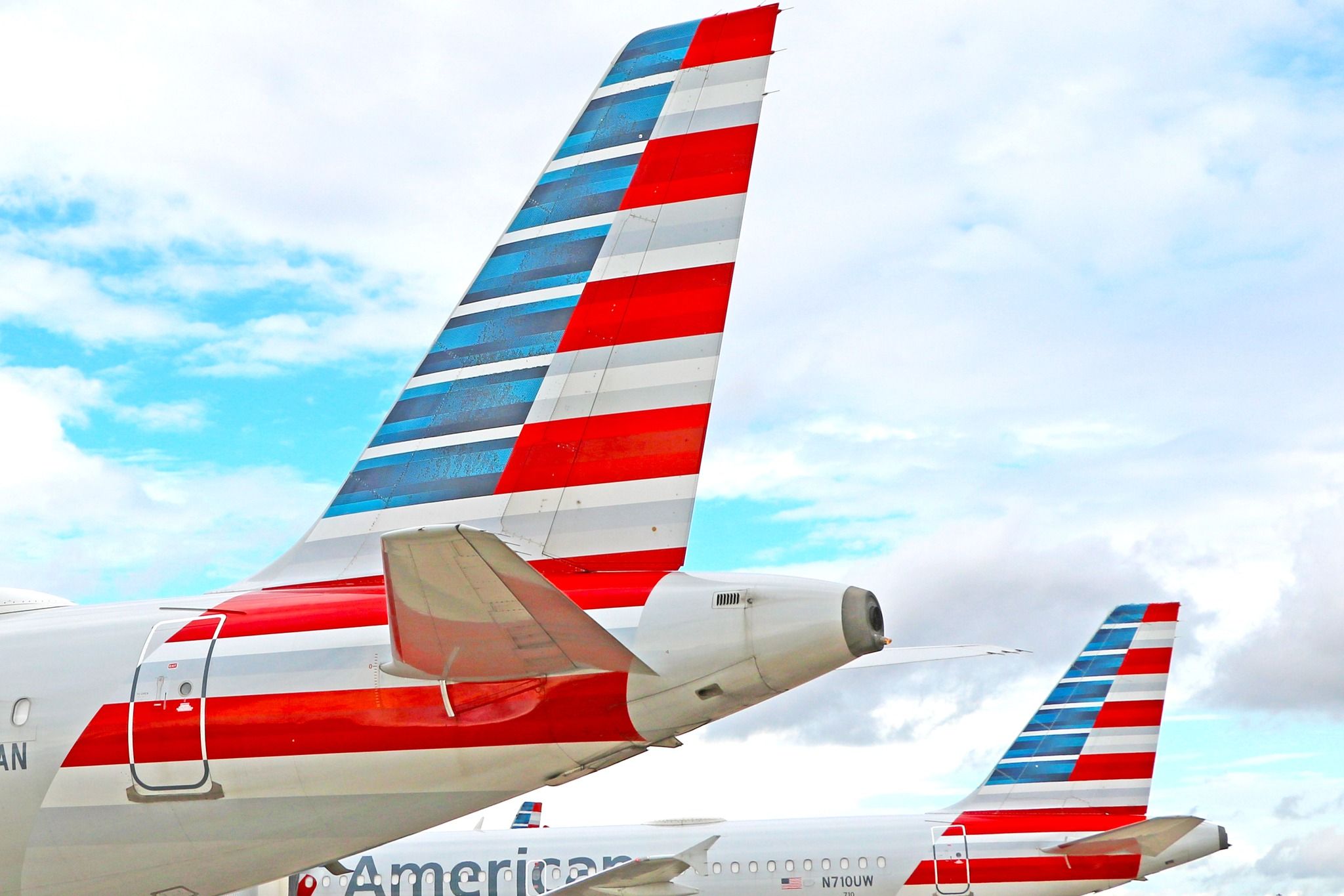 American Airlines Airbus aircraft tails at Orlando International Airport.