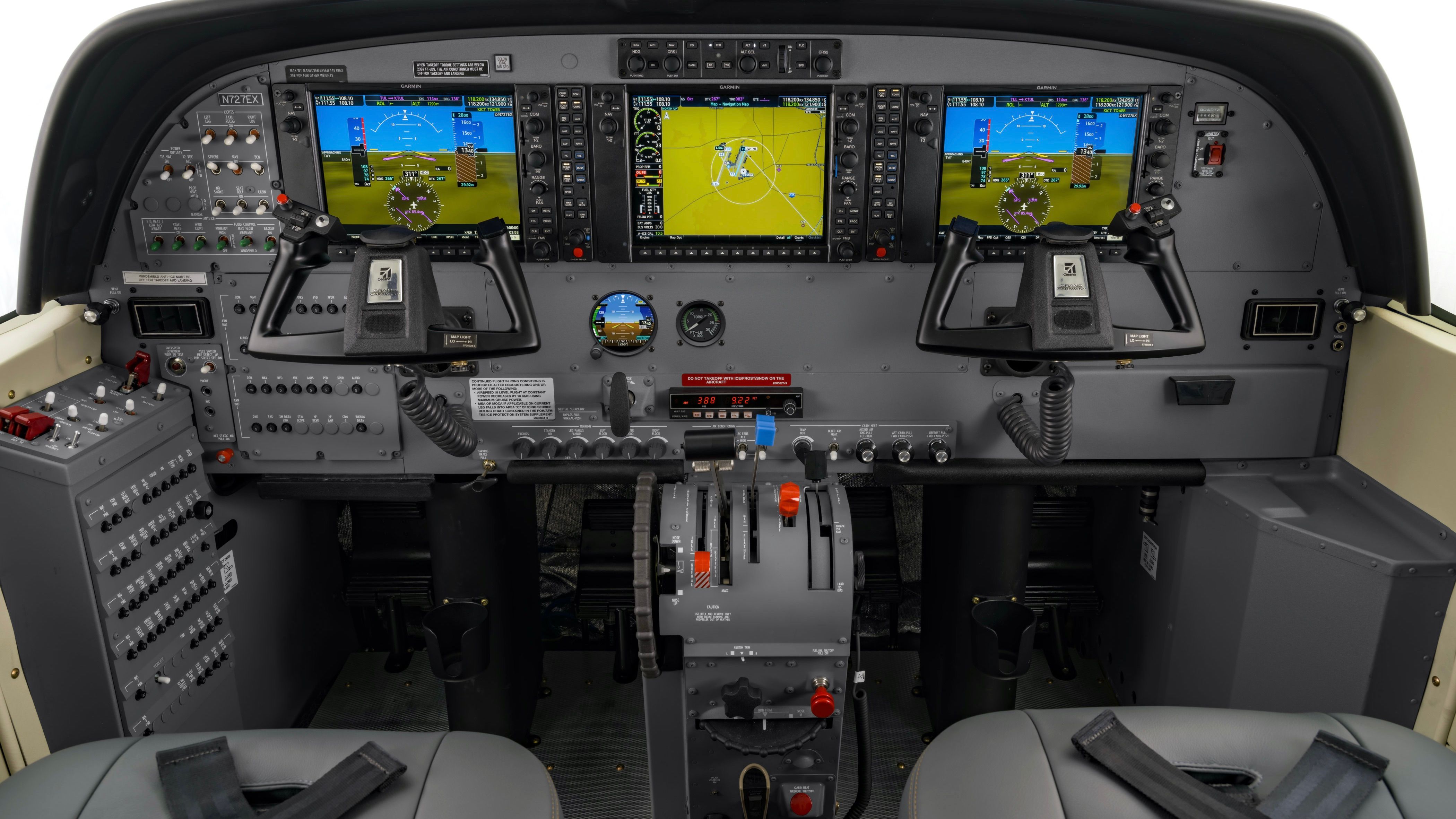 Inside the cockpit of a Cessna Grand Caravan.