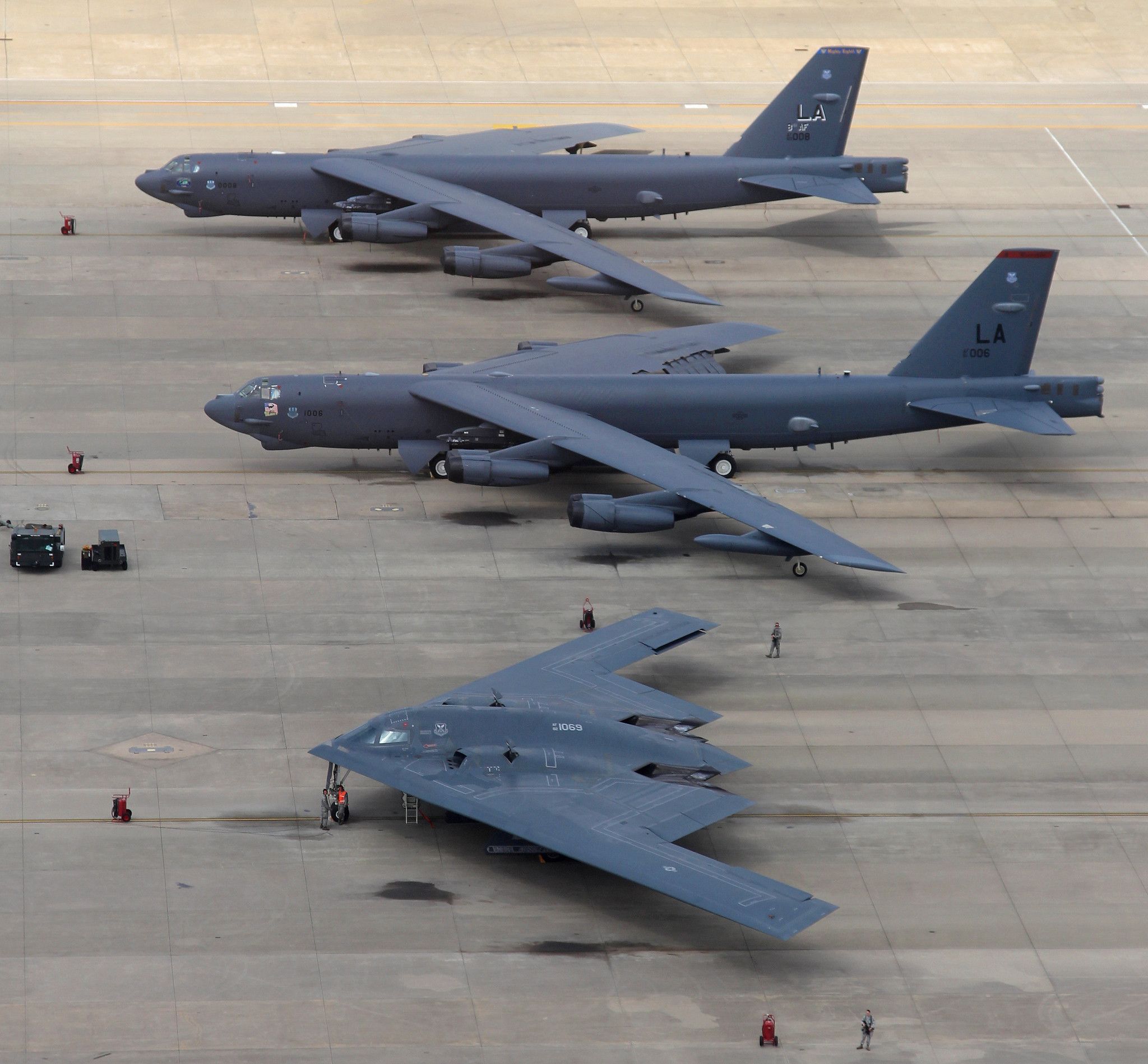  B-2 Spirit, Stealth Bomber, AV-4 - 82-1069 "Spirit of Indiana" and Stratofortresses