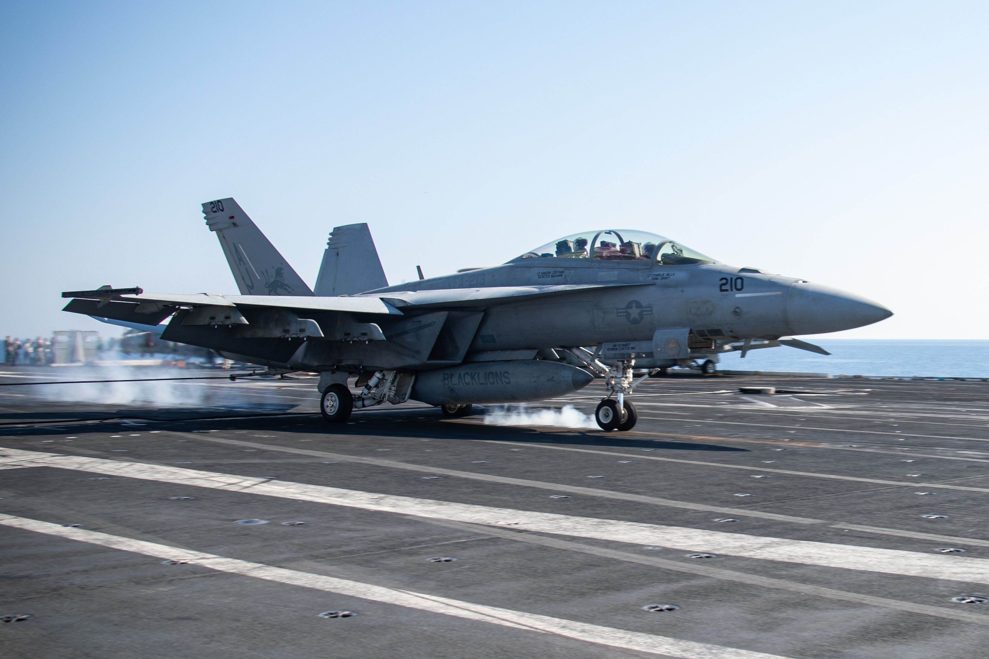 7969027 - Flight Operations [Image 4 of 8] - An F/A-18F Super Hornet, attached to the “Blacklions” of Strike Fighter Squadron (VFA) 213, lands on the flight deck of the world’s largest aircraft carrier USS Gerald R. Ford (CVN 78), Aug. 12, 2023.