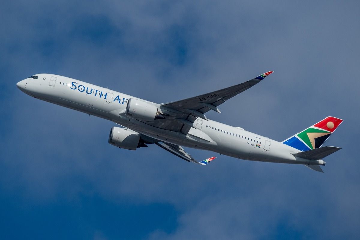 South African Airways A350 climbing after takeoff 