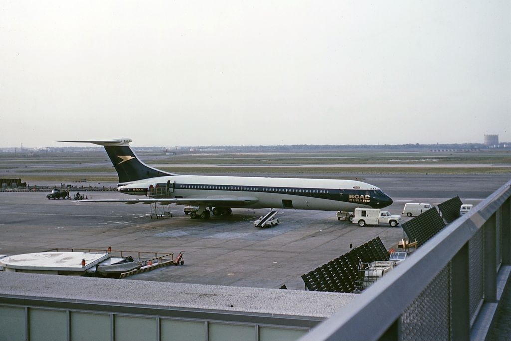 A BOAC Vickers VC-10 on an airport apron. 