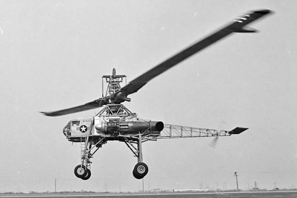 A Hughes XH-17 Flying Crane In the sky.