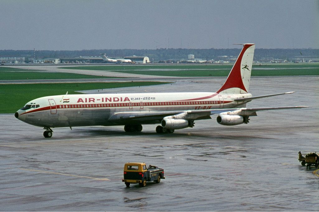 An Air India Boeing 707-400 on an airport apron.
