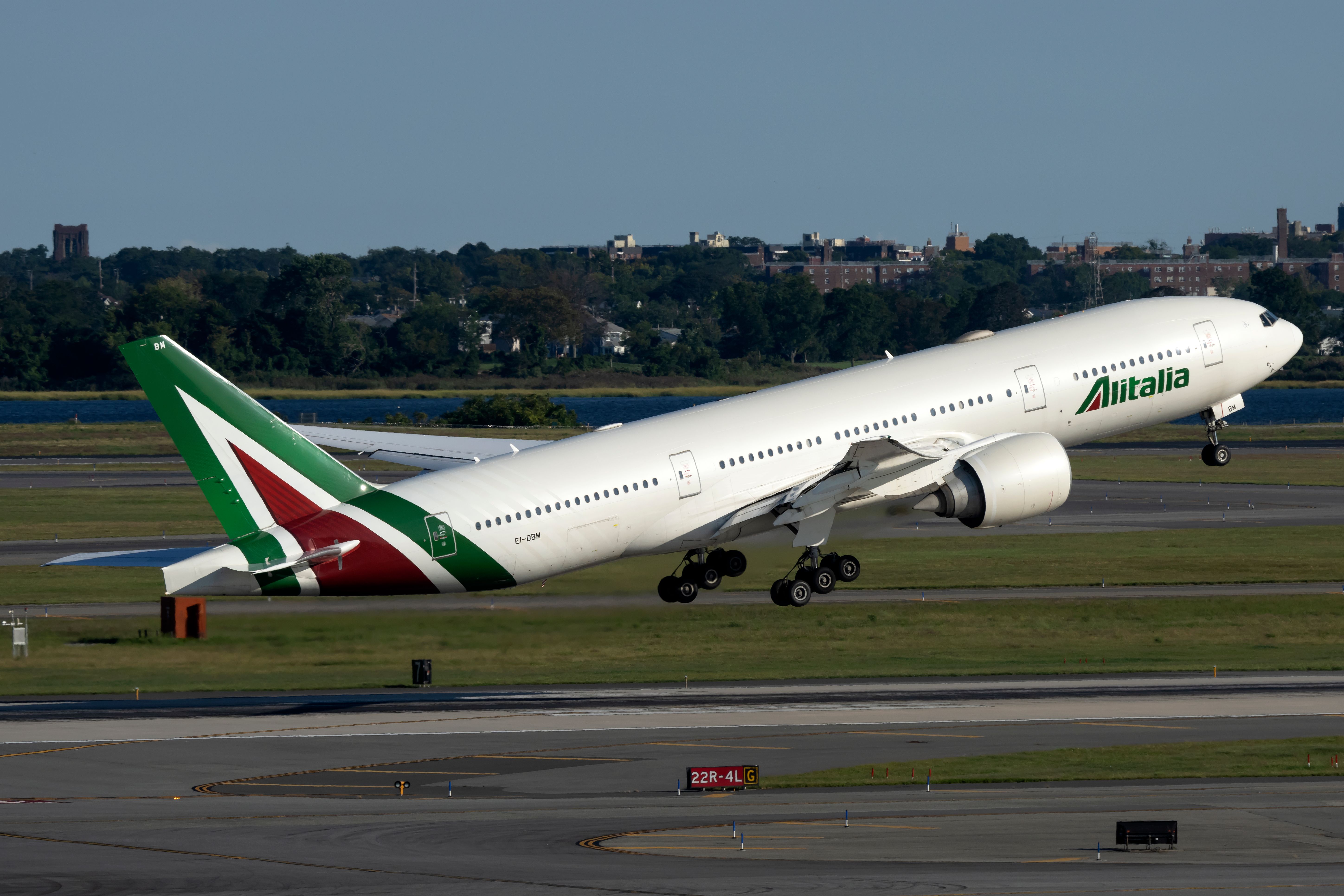Alitalia Boeing 777-200 takes off