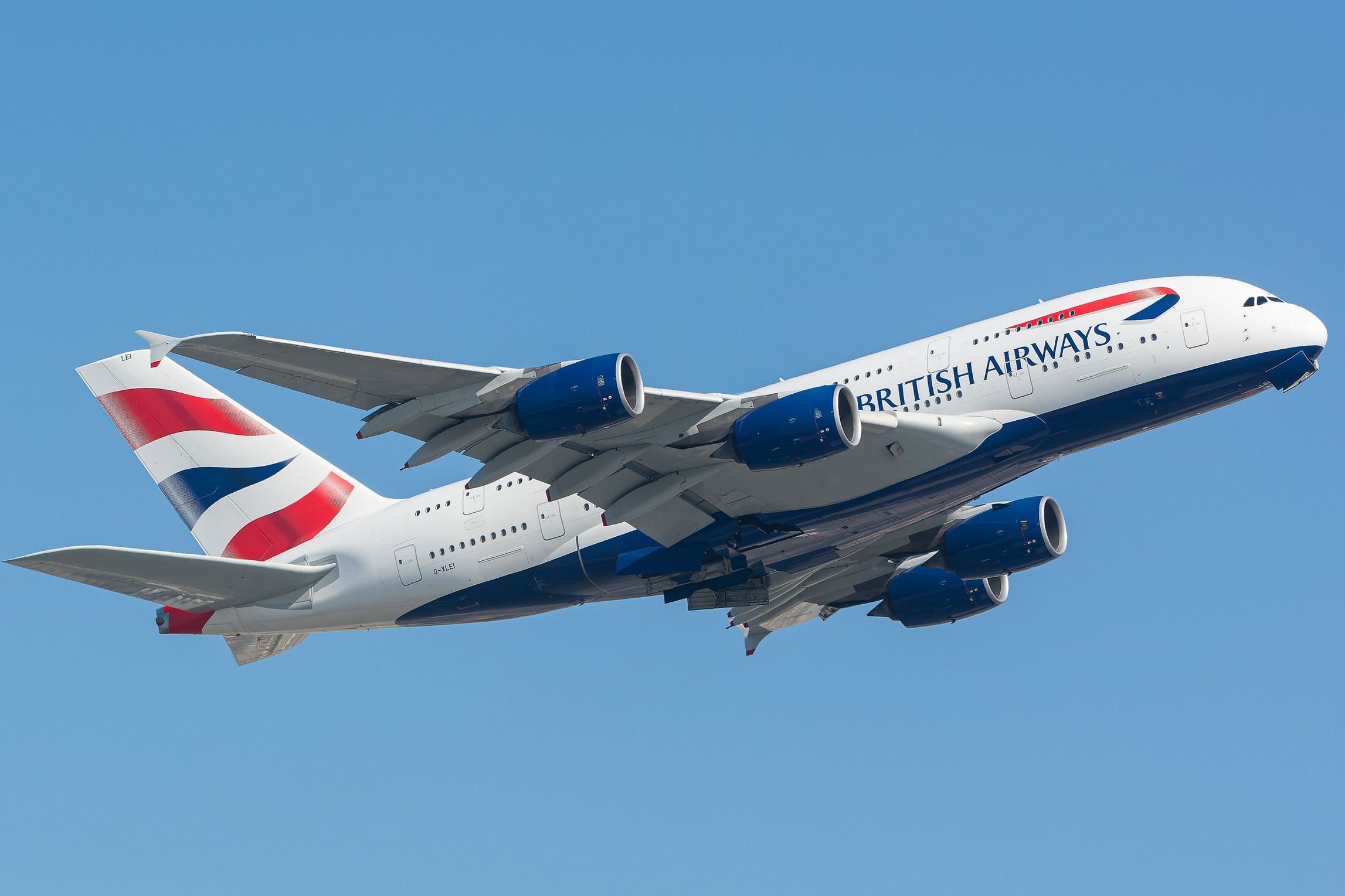 British Airways Airbus A380 departing shutterstock_2367609355