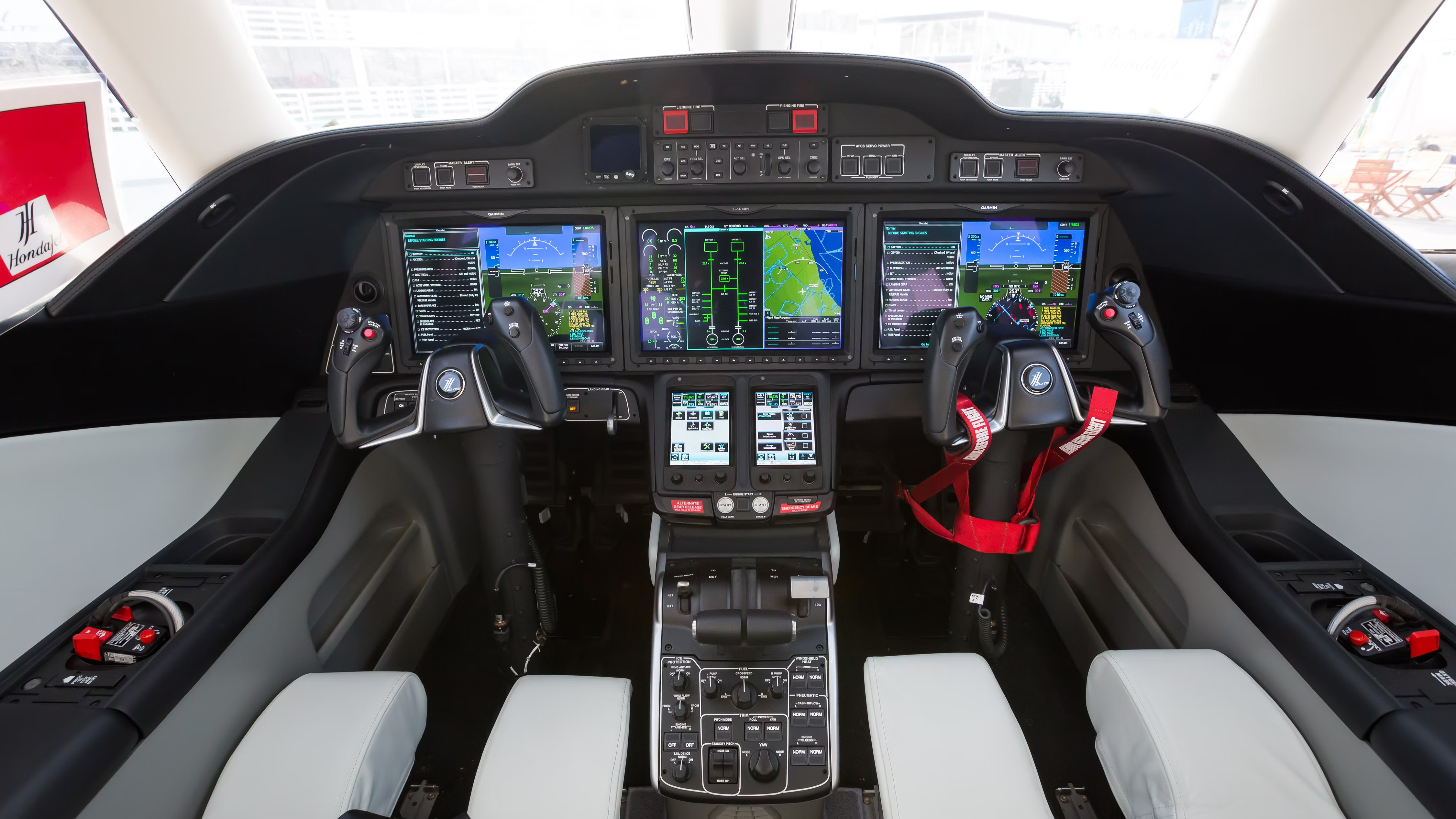 Inside the cockpit of a Hondajet.
