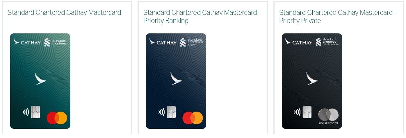 A screenshot of the different Cathay Pacific co-branded credit cards on offer.