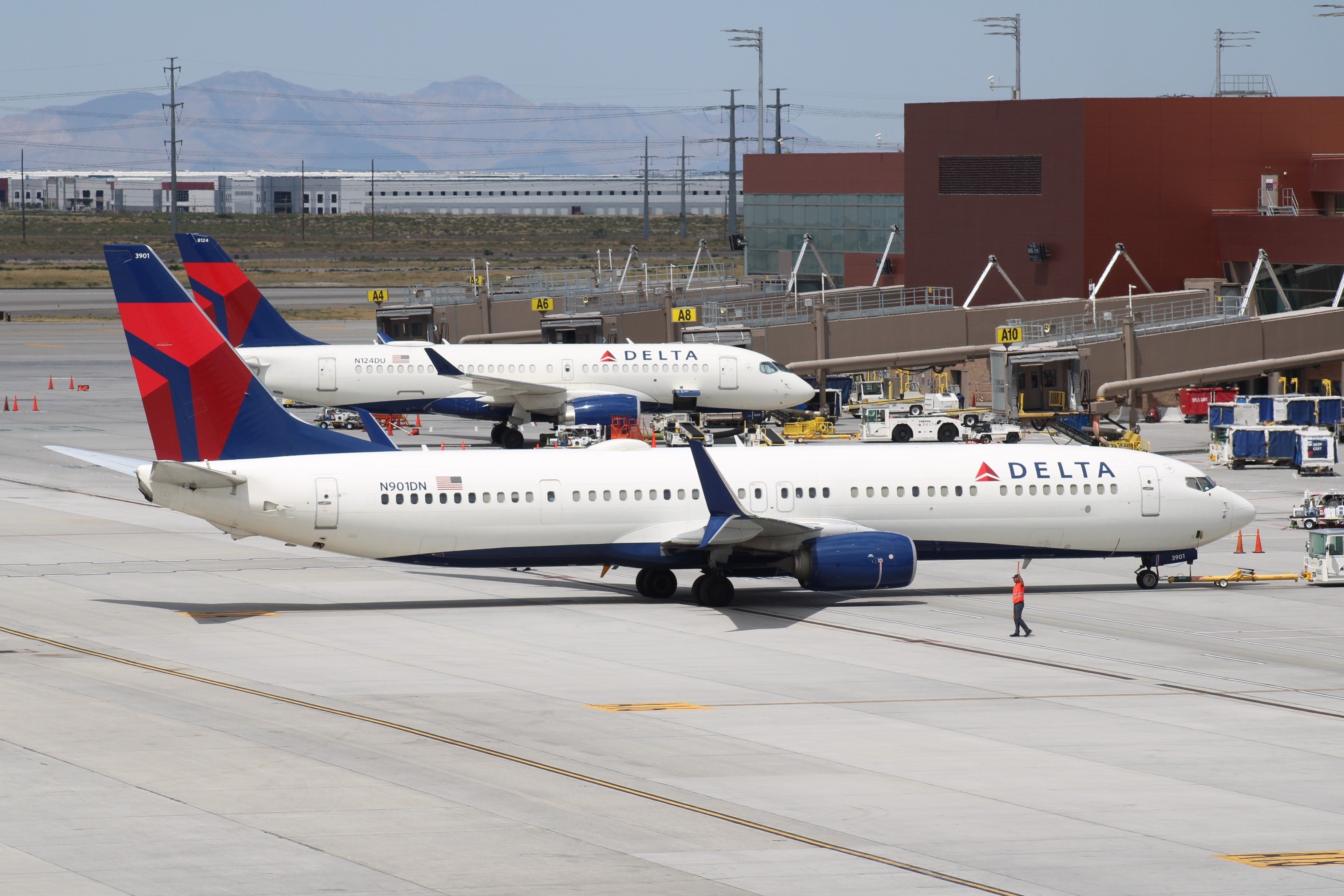 Delta Air Lines aircraft at Salt Lake City International Airport SLC shutterstock_2182926455